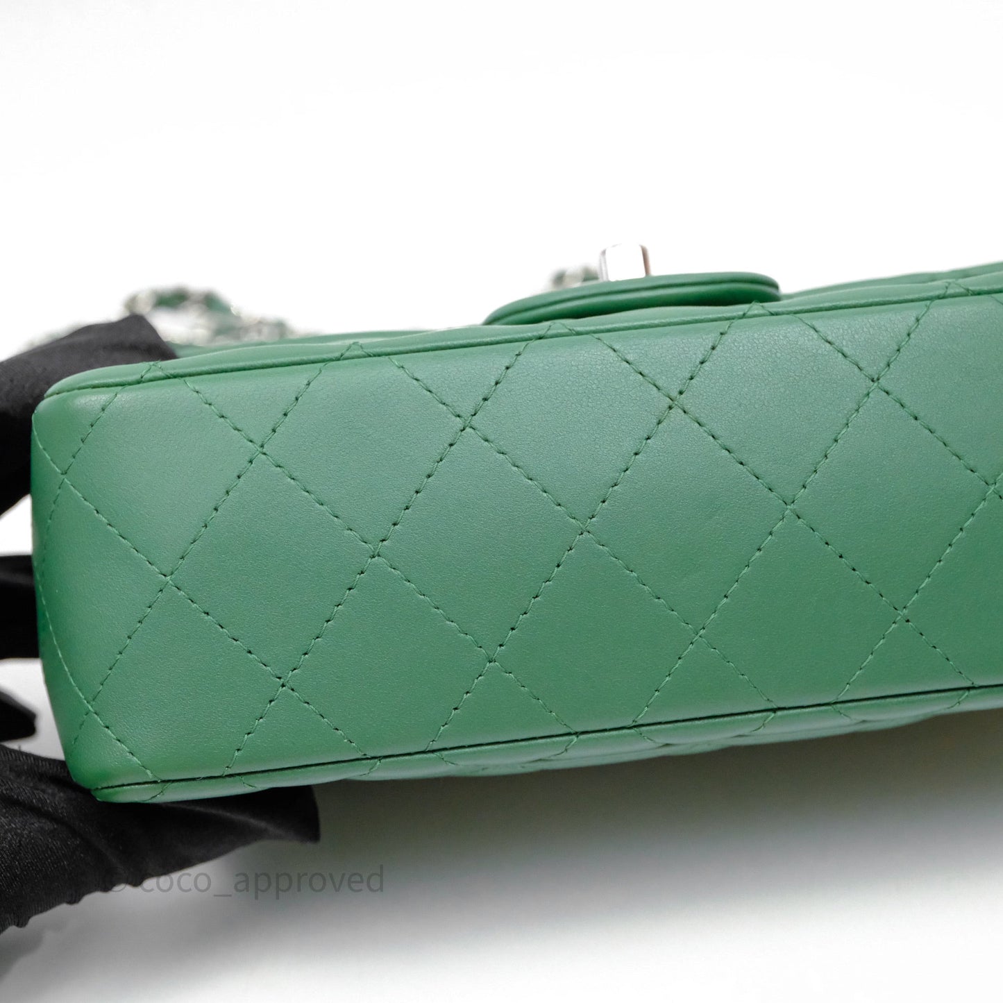 Chanel Mini Rectangular Quilted Lambskin Flap Bag Green Silver Hardware
