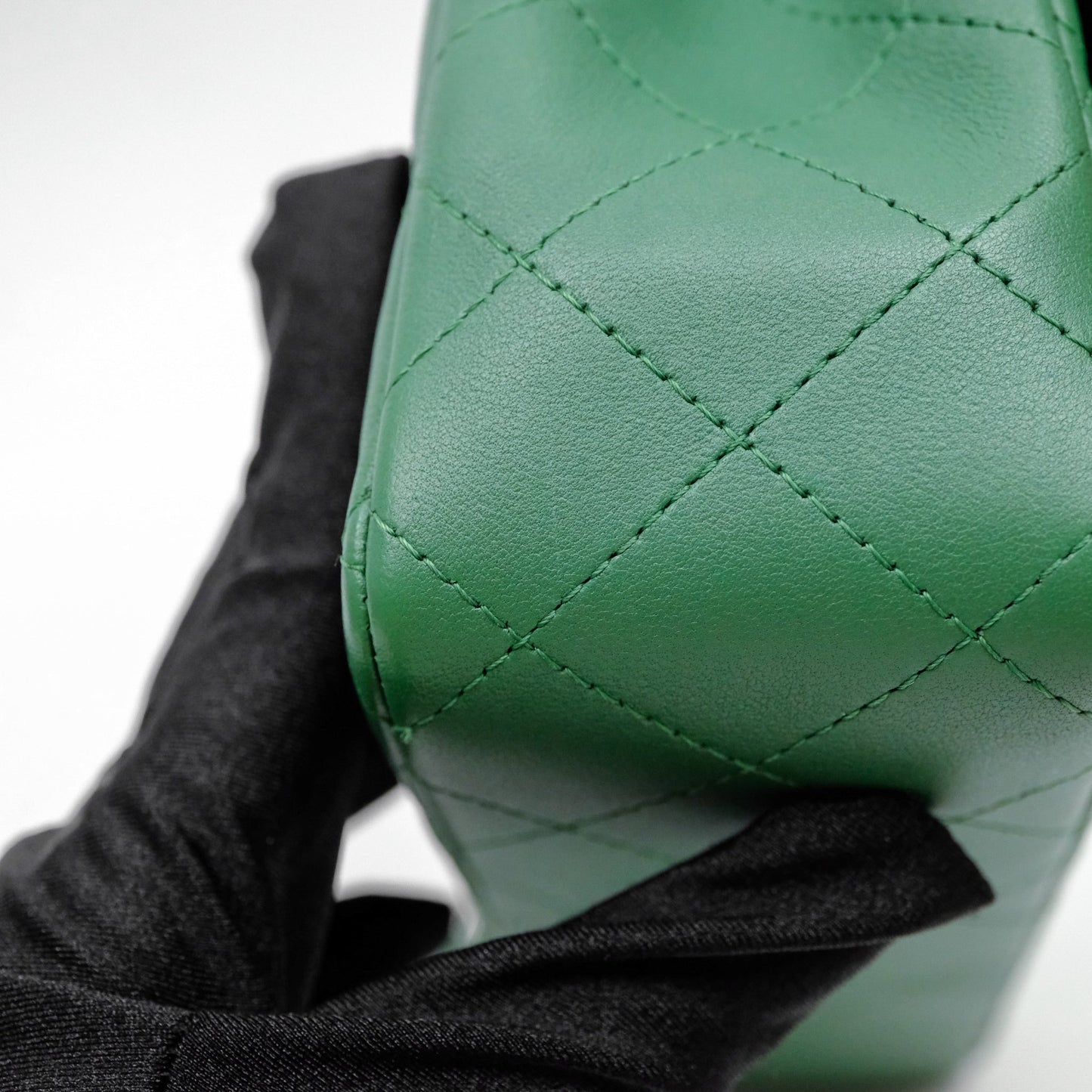 Chanel Mini Rectangular Quilted Lambskin Flap Bag Green Silver Hardware