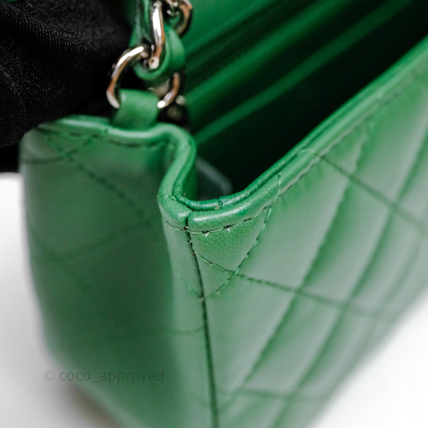 Chanel Mini Rectangular Quilted Lambskin Flap Bag Green Silver Hardware