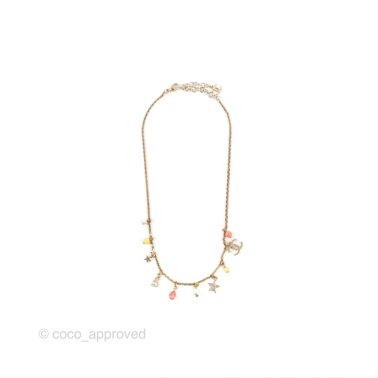 Chanel Crystal Resin CC Necklace Gold Tone 22S