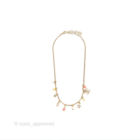 Chanel Crystal Resin CC Necklace Gold Tone 22S