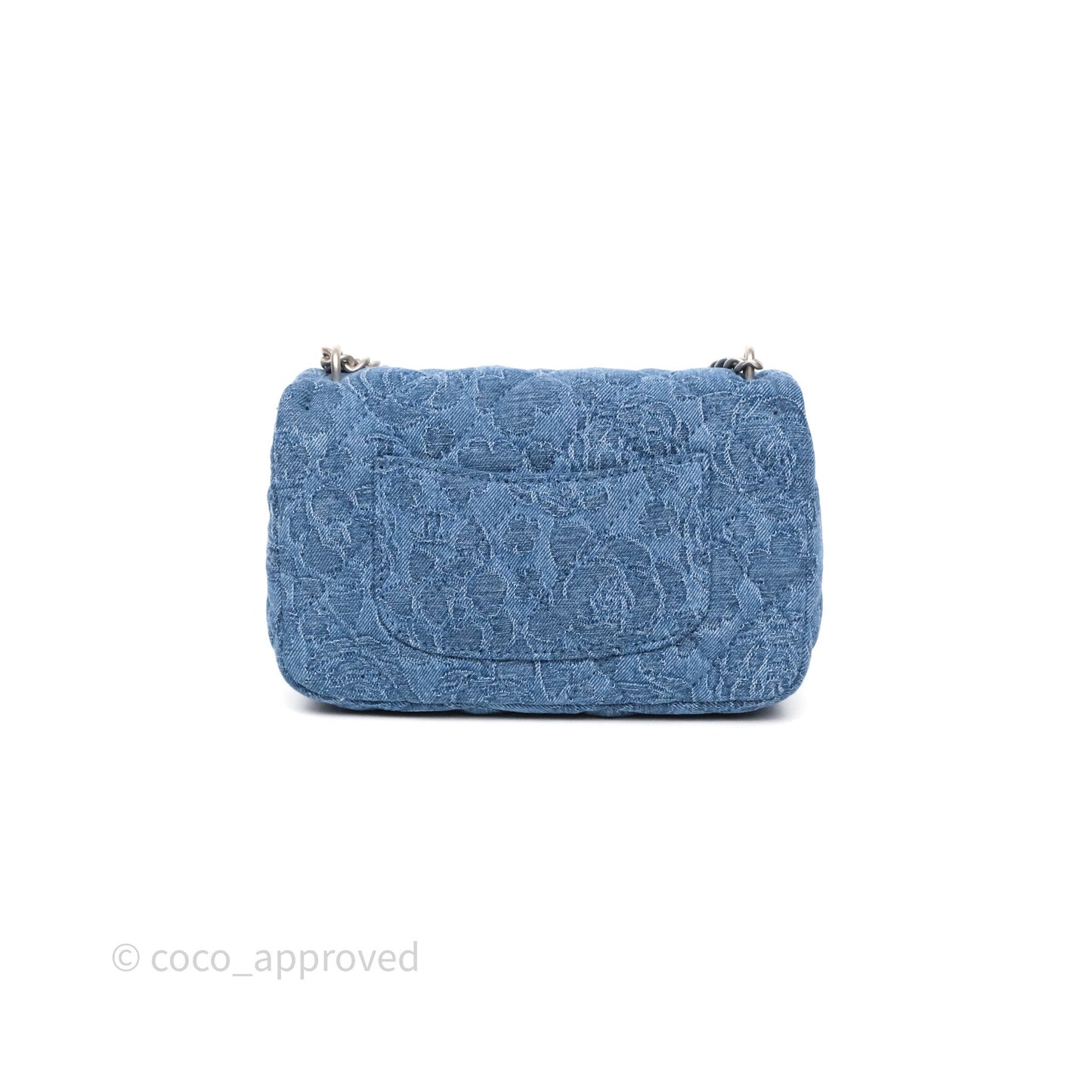 Chanel Quilted Camellia Printed Heart Crush Mini Flap Bag Blue Denim Aged Silver Hardware