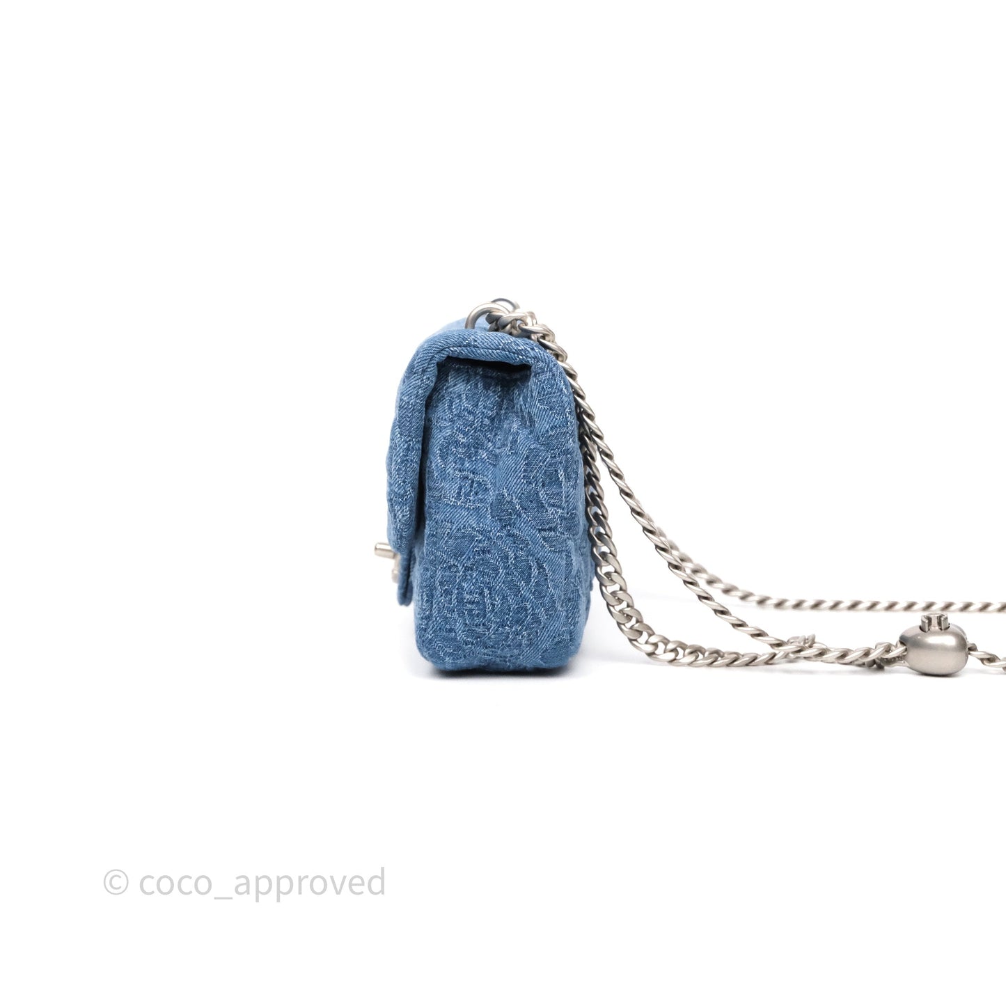 Chanel Quilted Camellia Printed Heart Crush Mini Flap Bag Blue Denim Aged Silver Hardware
