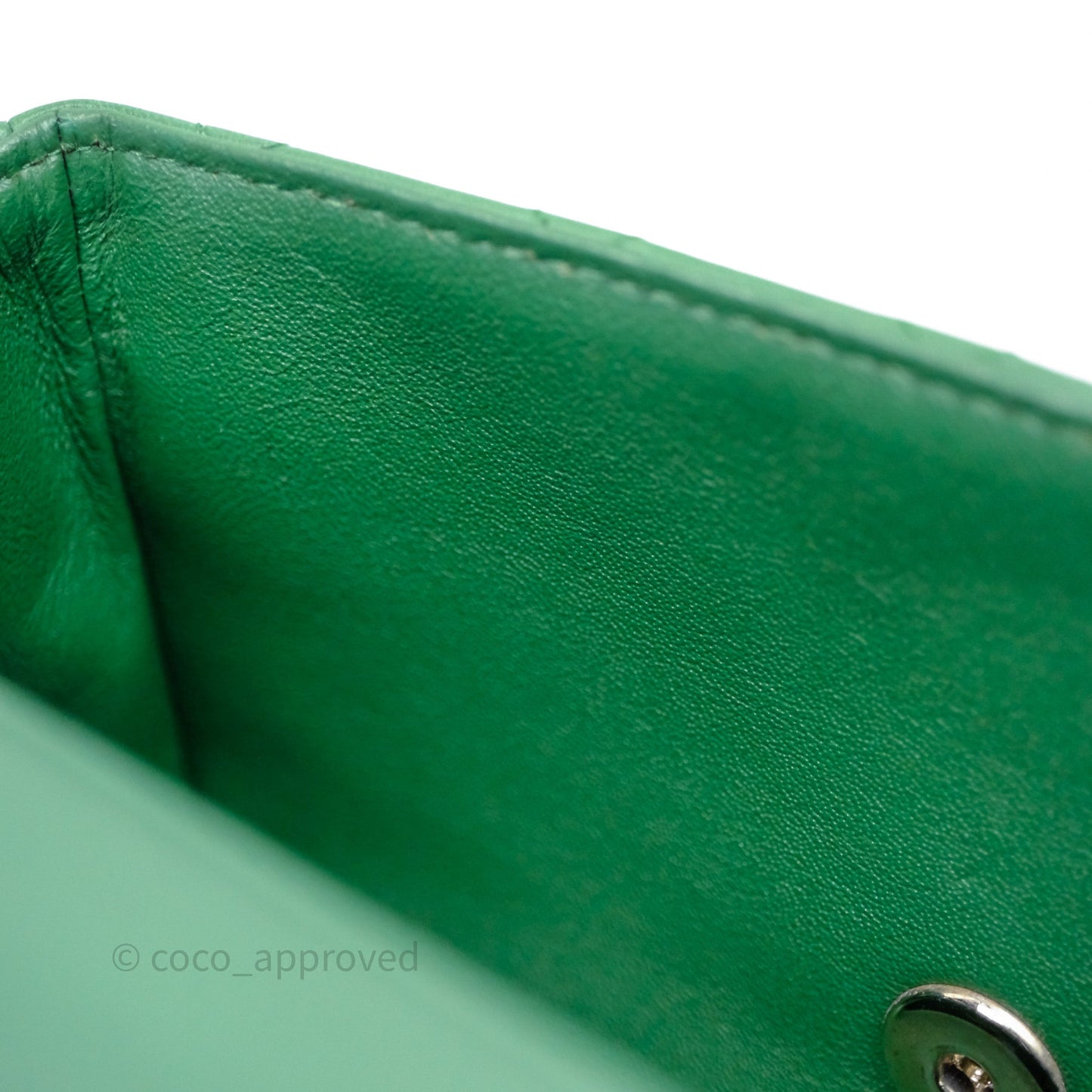 Chanel Mini Rectangular Quilted Lambskin Flap Bag Green Silver Hardware