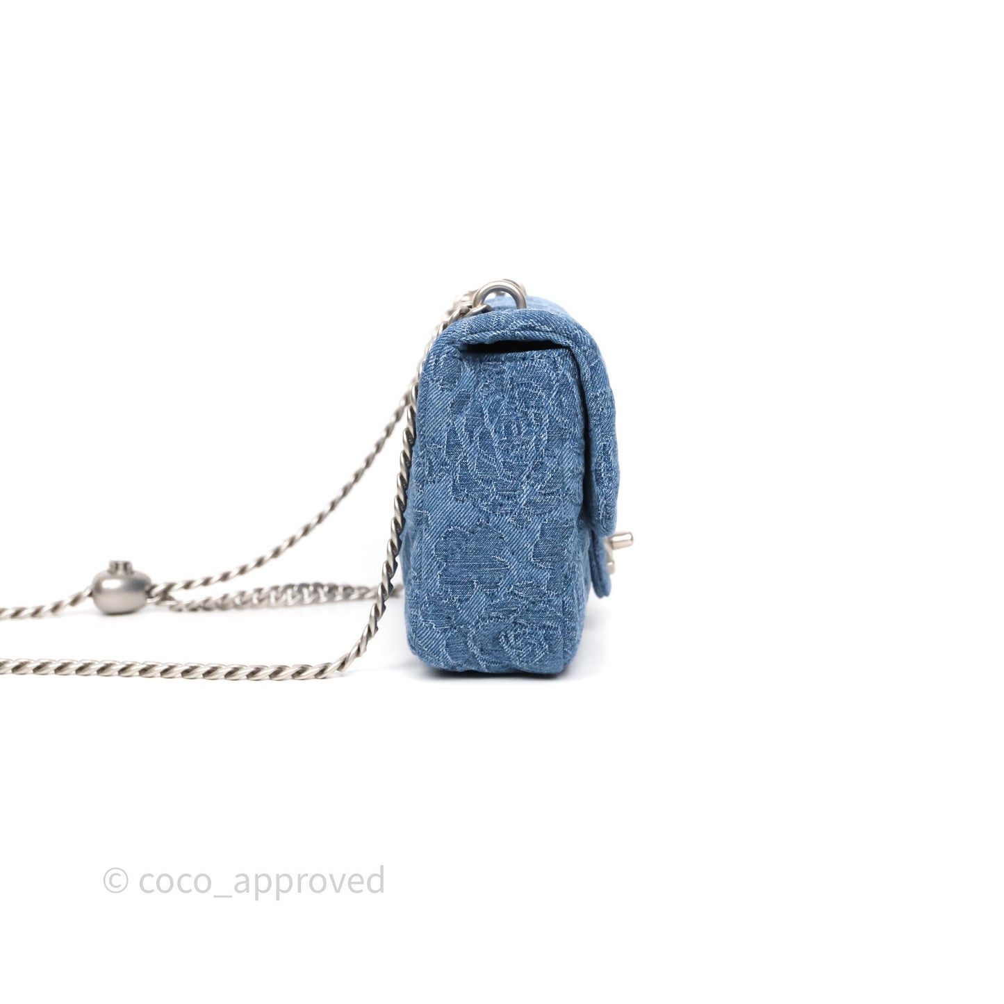 Chanel Quilted Camellia Printed Heart Crush Mini Flap Bag Blue Denim Aged Silver Hardware