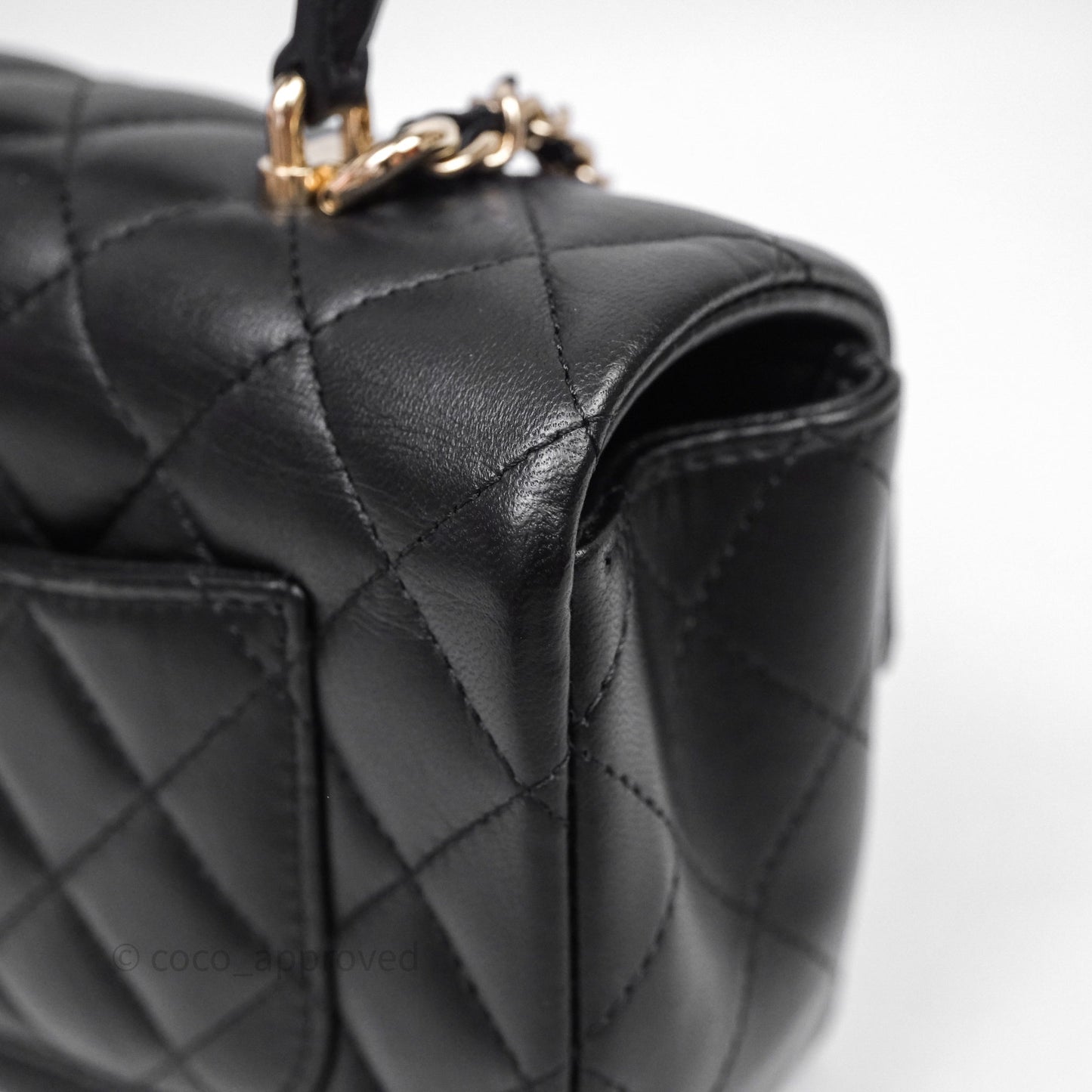 Chanel Top Handle Mini Rectangular Flap With Lion Charm Black Lambskin Gold Hardware