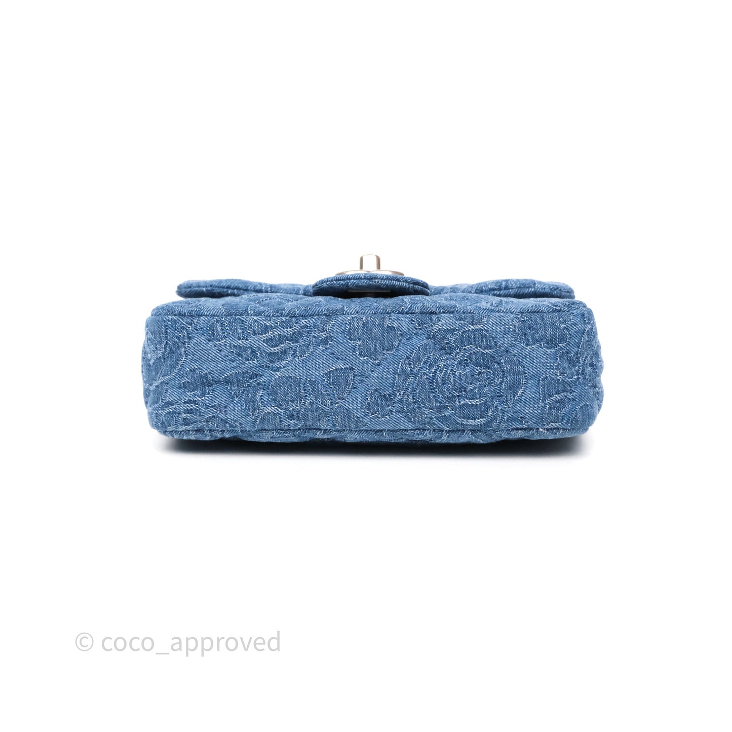 Chanel Quilted Camellia Printed Heart Crush Mini Flap Bag Blue Denim Aged Silver Hardware