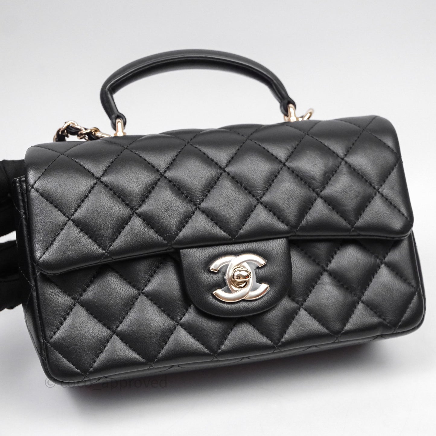 Chanel Top Handle Mini Rectangular Flap With Lion Charm Black Lambskin Gold Hardware