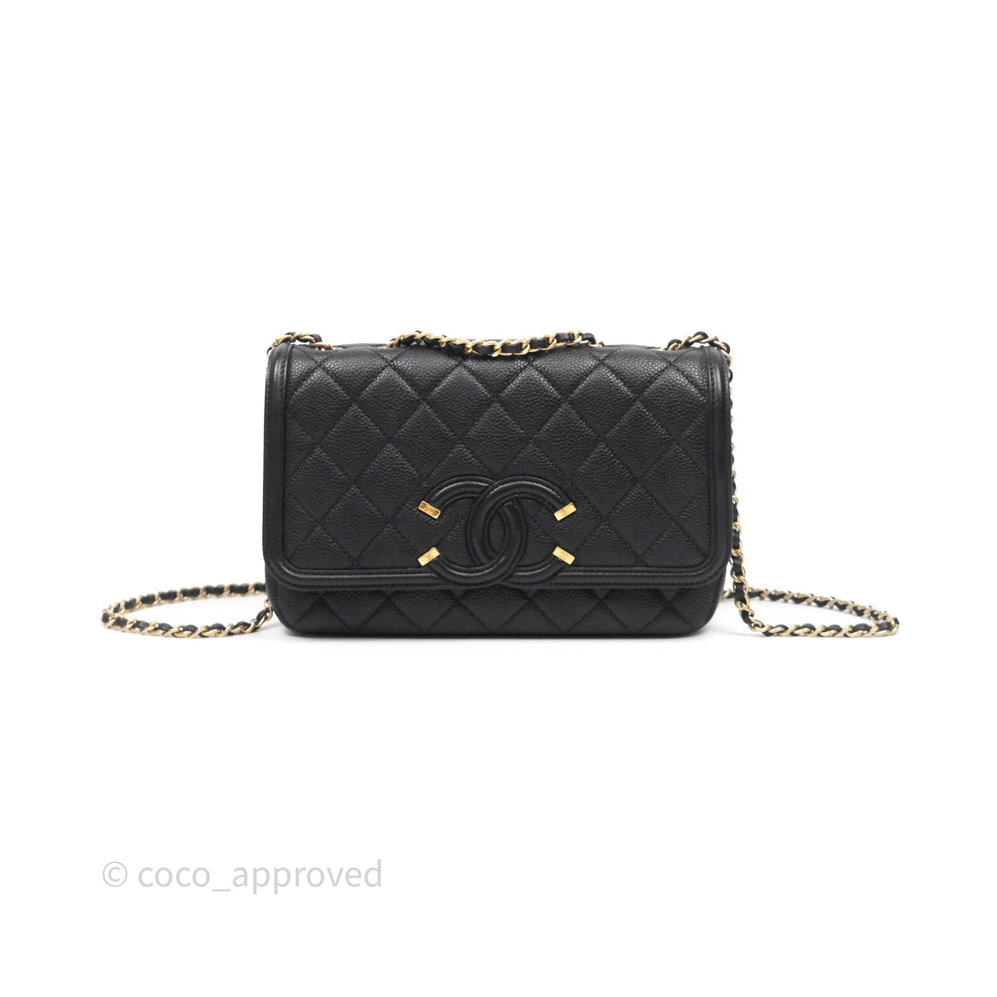 Chanel Small CC Filigree Flap Quilted Black Caviar Aged Gold Hardware