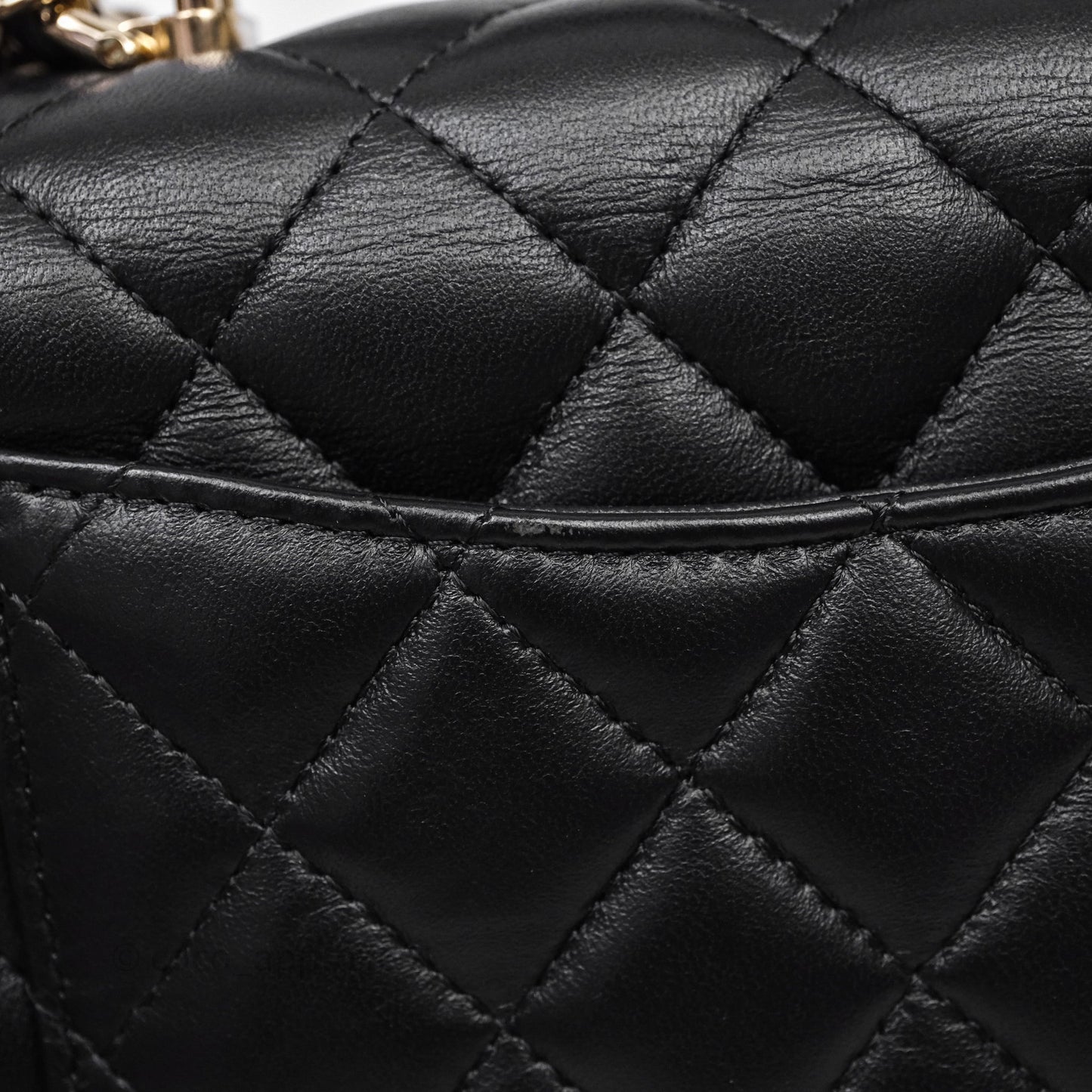 Chanel Top Handle Mini Rectangular Flap With Lion Charm Black Lambskin Gold Hardware