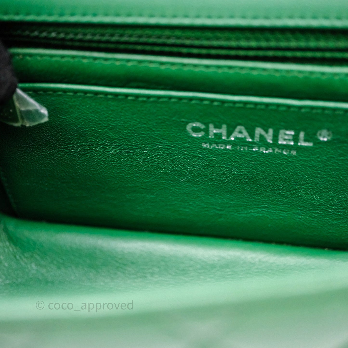 Chanel Mini Rectangular Quilted Lambskin Flap Bag Green Silver Hardware
