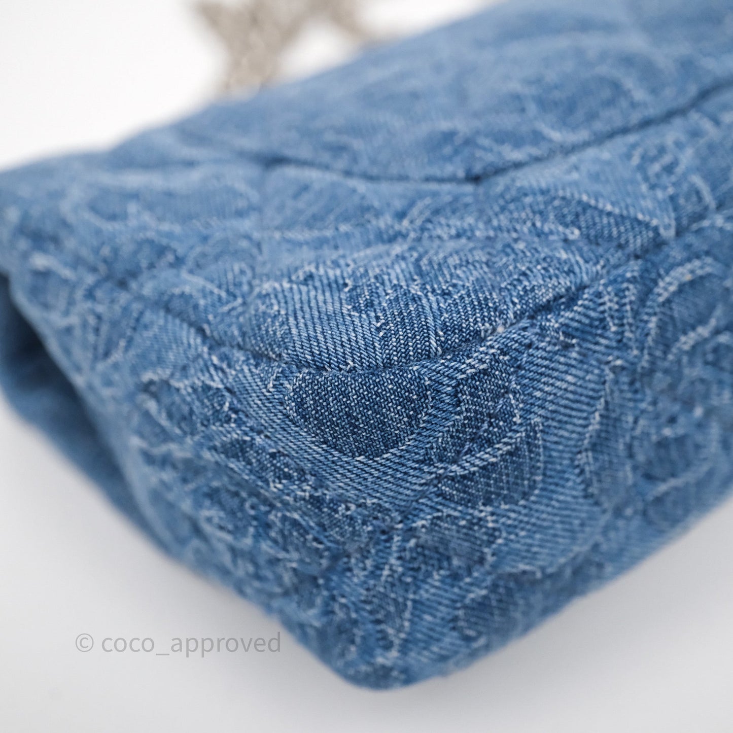 Chanel Quilted Camellia Printed Heart Crush Mini Flap Bag Blue Denim Aged Silver Hardware