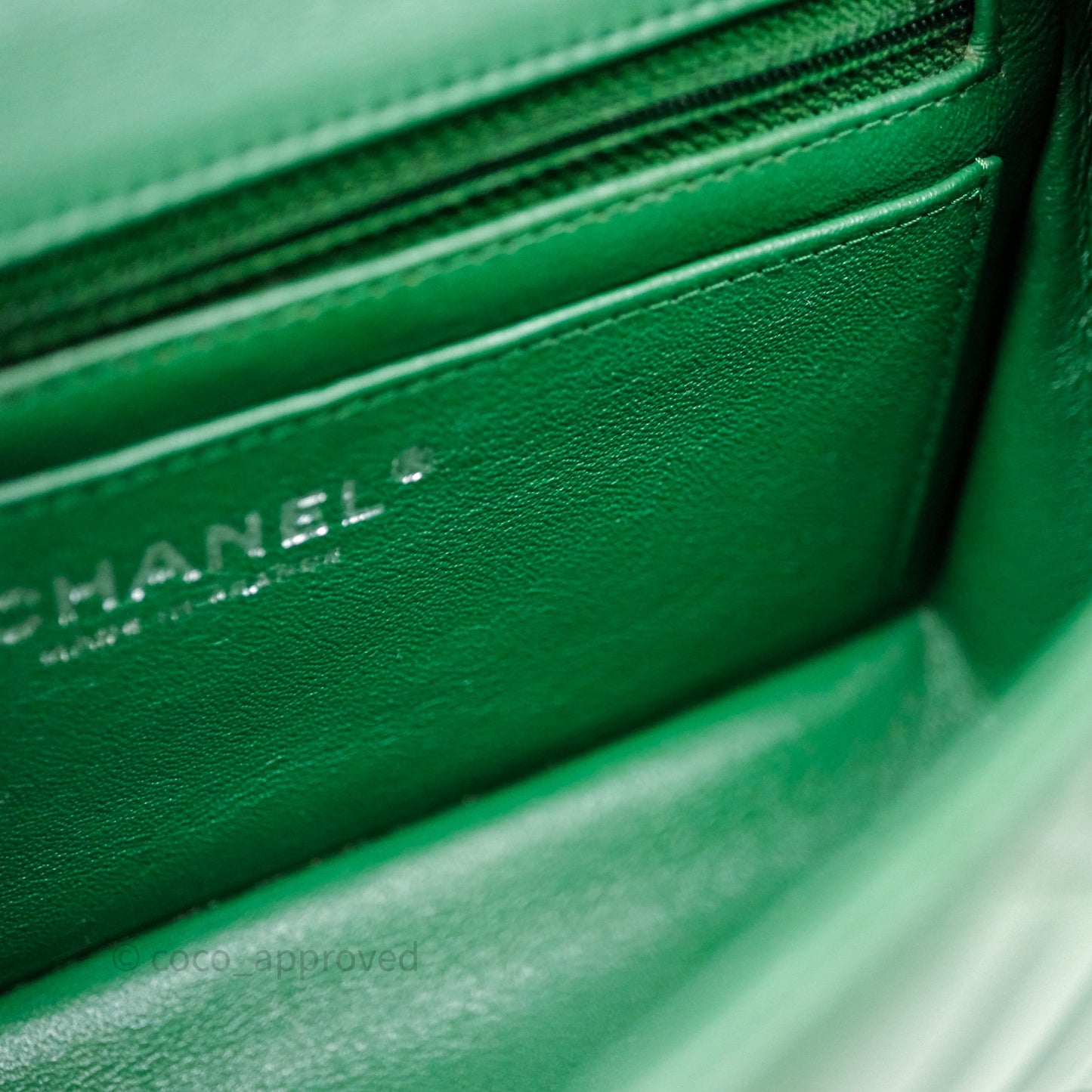 Chanel Mini Rectangular Quilted Lambskin Flap Bag Green Silver Hardware