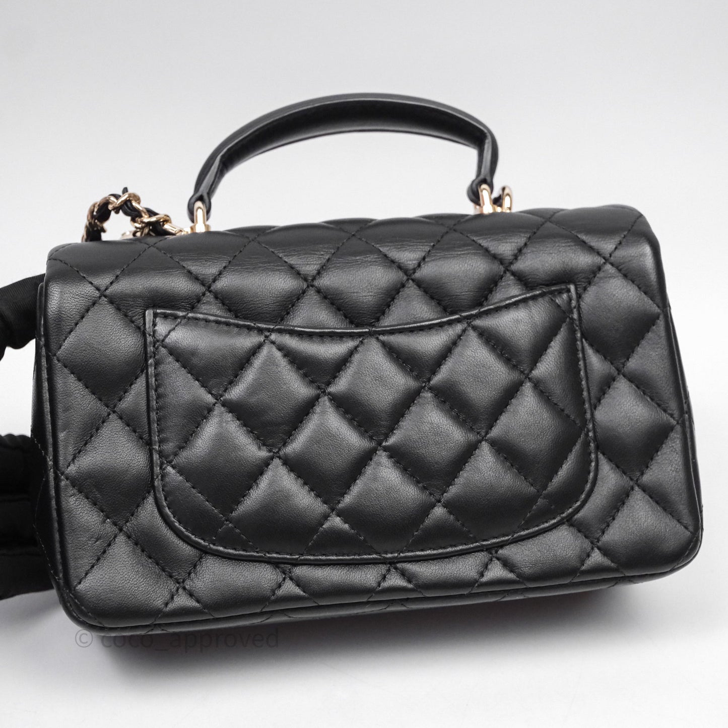 Chanel Top Handle Mini Rectangular Flap With Lion Charm Black Lambskin Gold Hardware