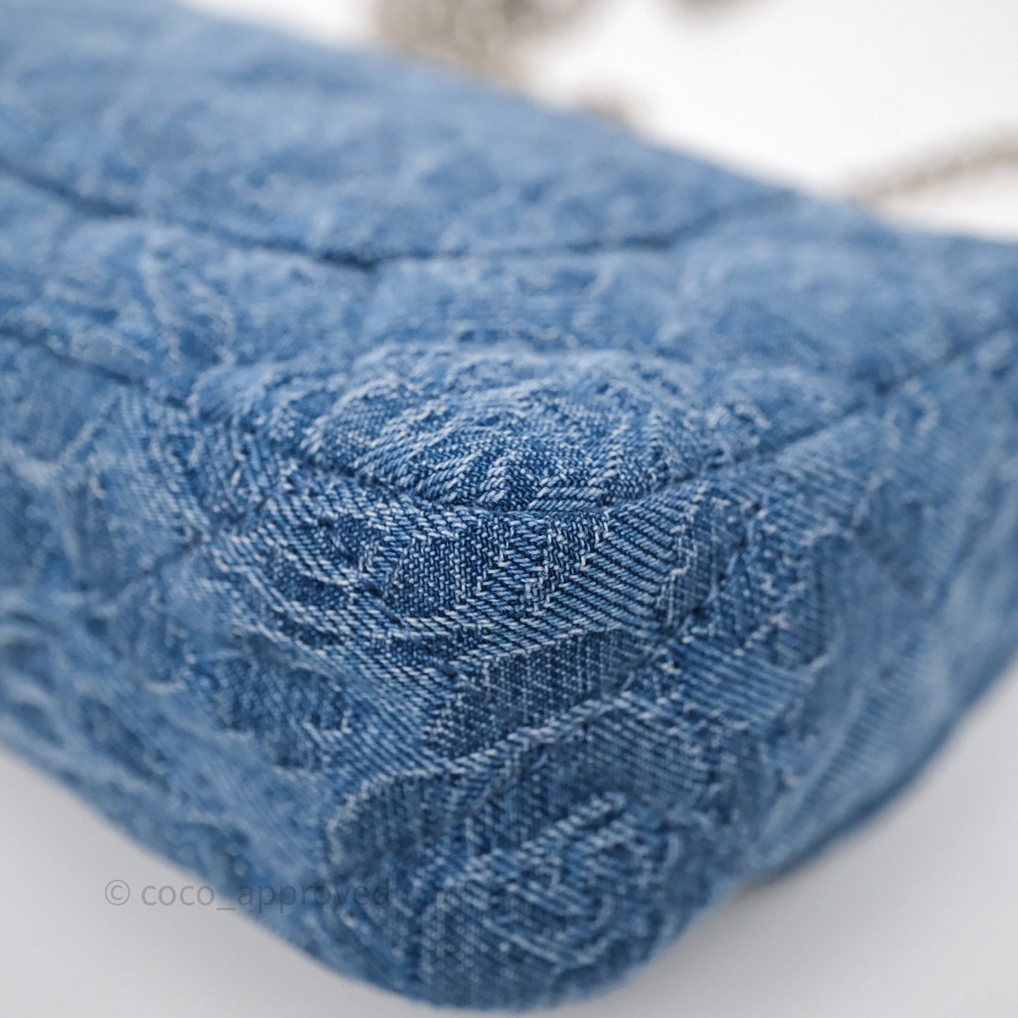 Chanel Quilted Camellia Printed Heart Crush Mini Flap Bag Blue Denim Aged Silver Hardware