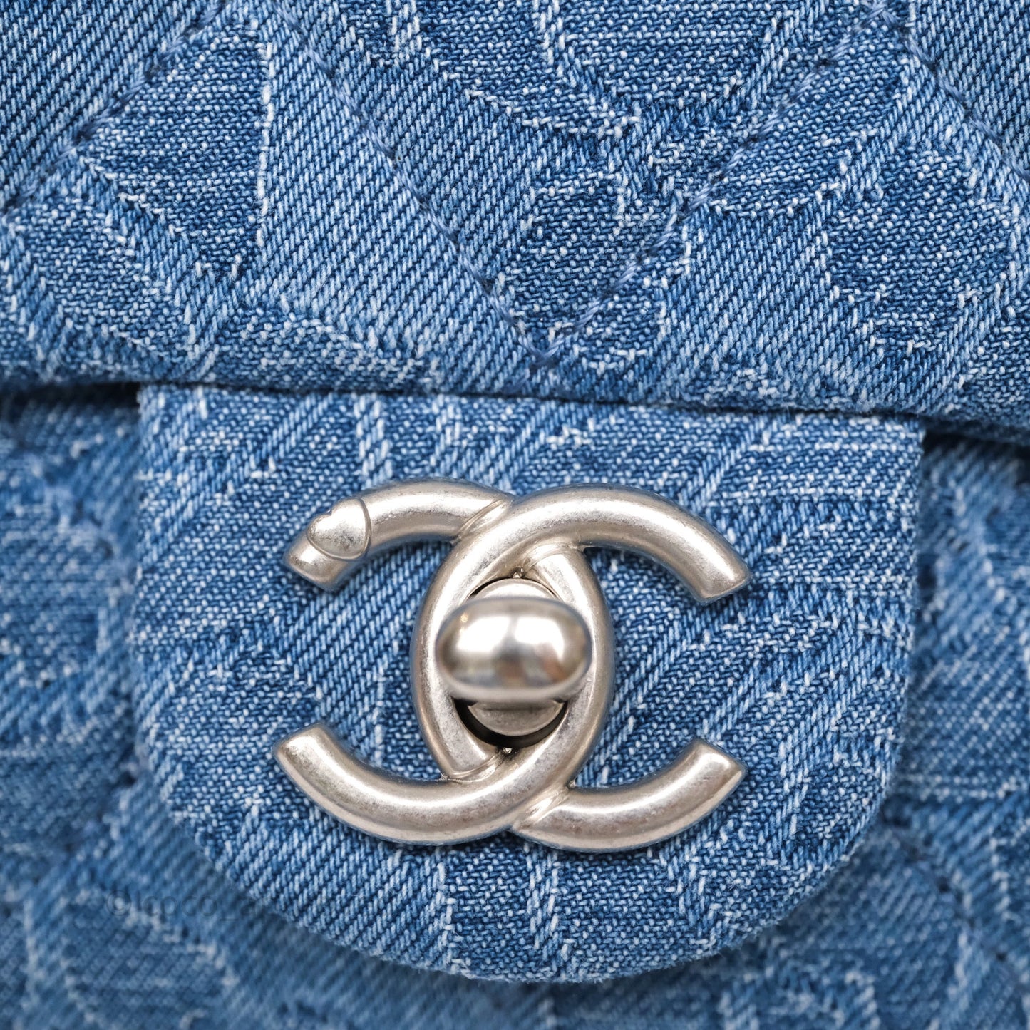 Chanel Quilted Camellia Printed Heart Crush Mini Flap Bag Blue Denim Aged Silver Hardware