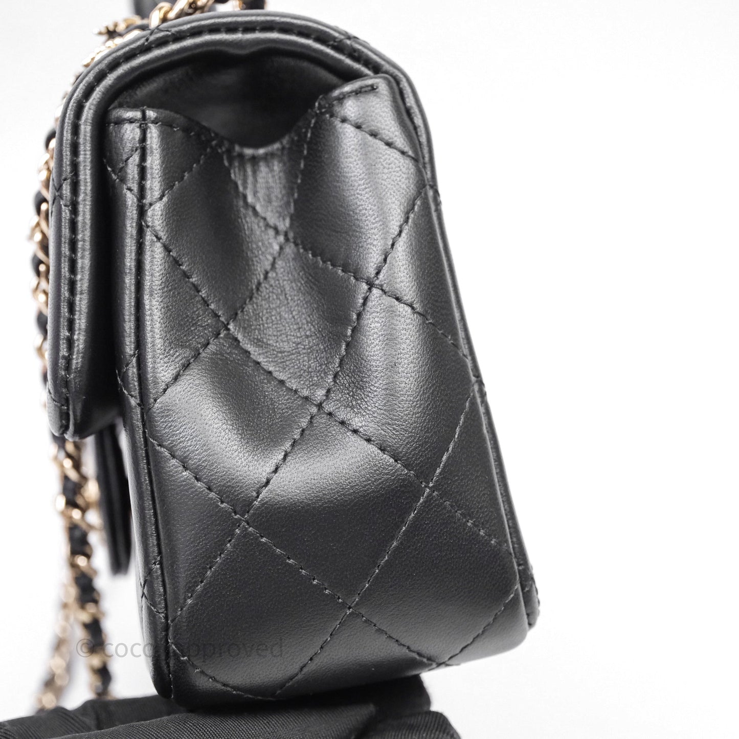 Chanel Top Handle Mini Rectangular Flap With Lion Charm Black Lambskin Gold Hardware