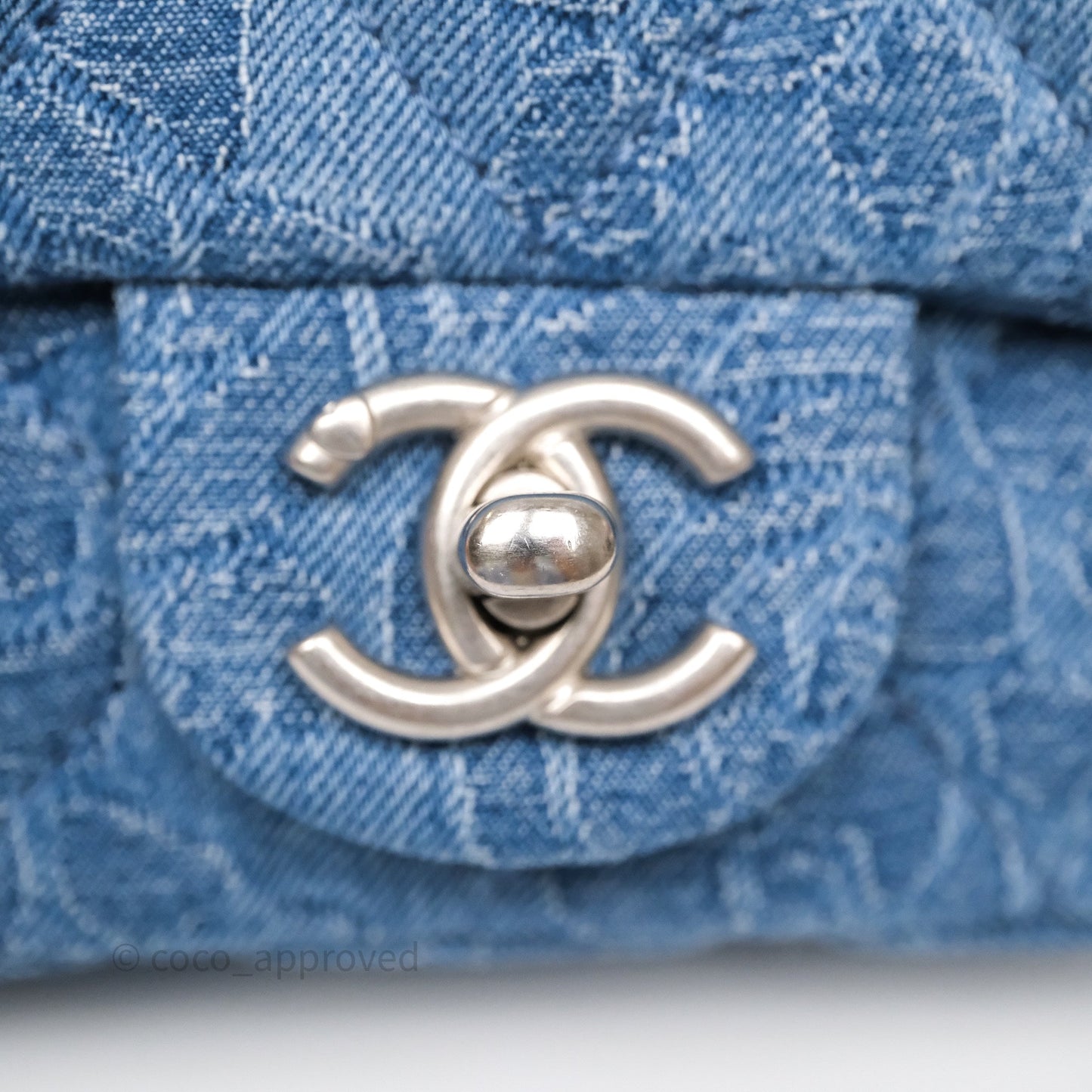 Chanel Quilted Camellia Printed Heart Crush Mini Flap Bag Blue Denim Aged Silver Hardware