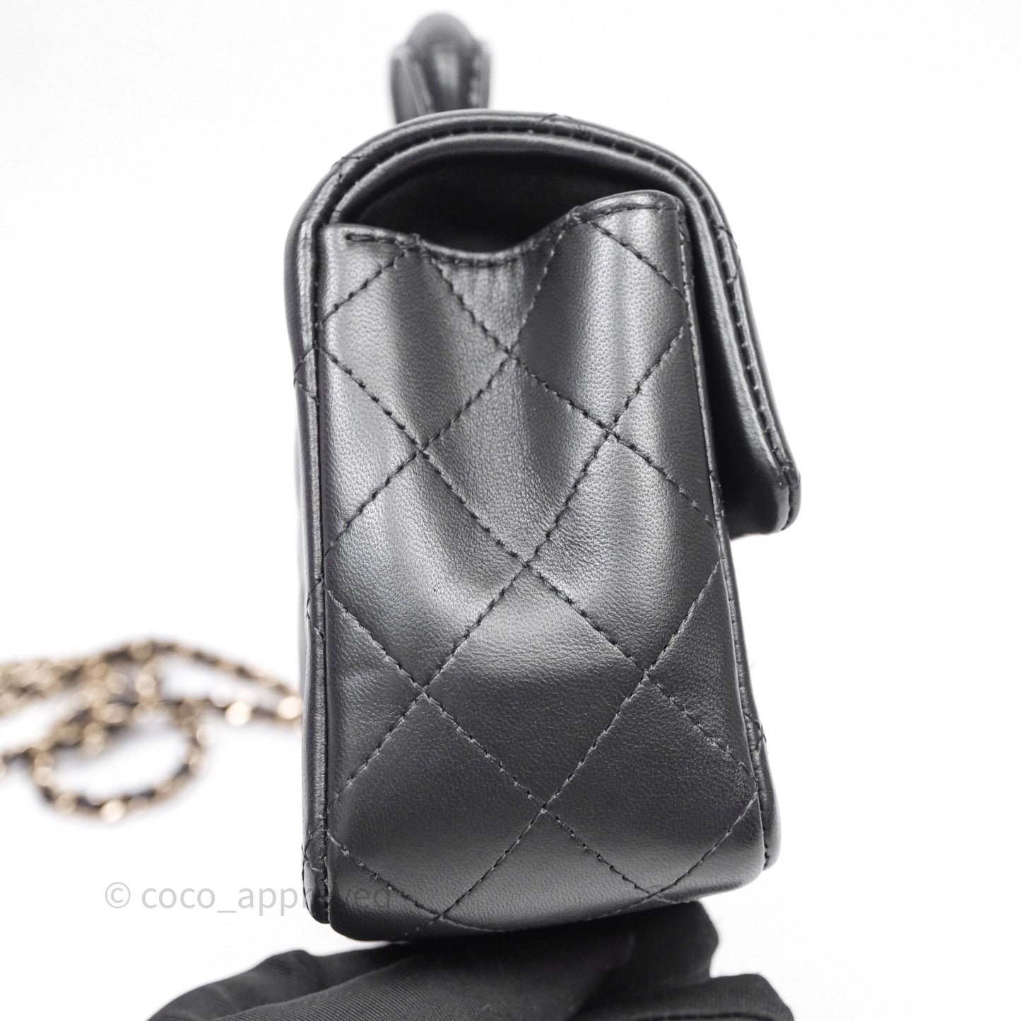 Chanel Top Handle Mini Rectangular Flap With Lion Charm Black Lambskin Gold Hardware