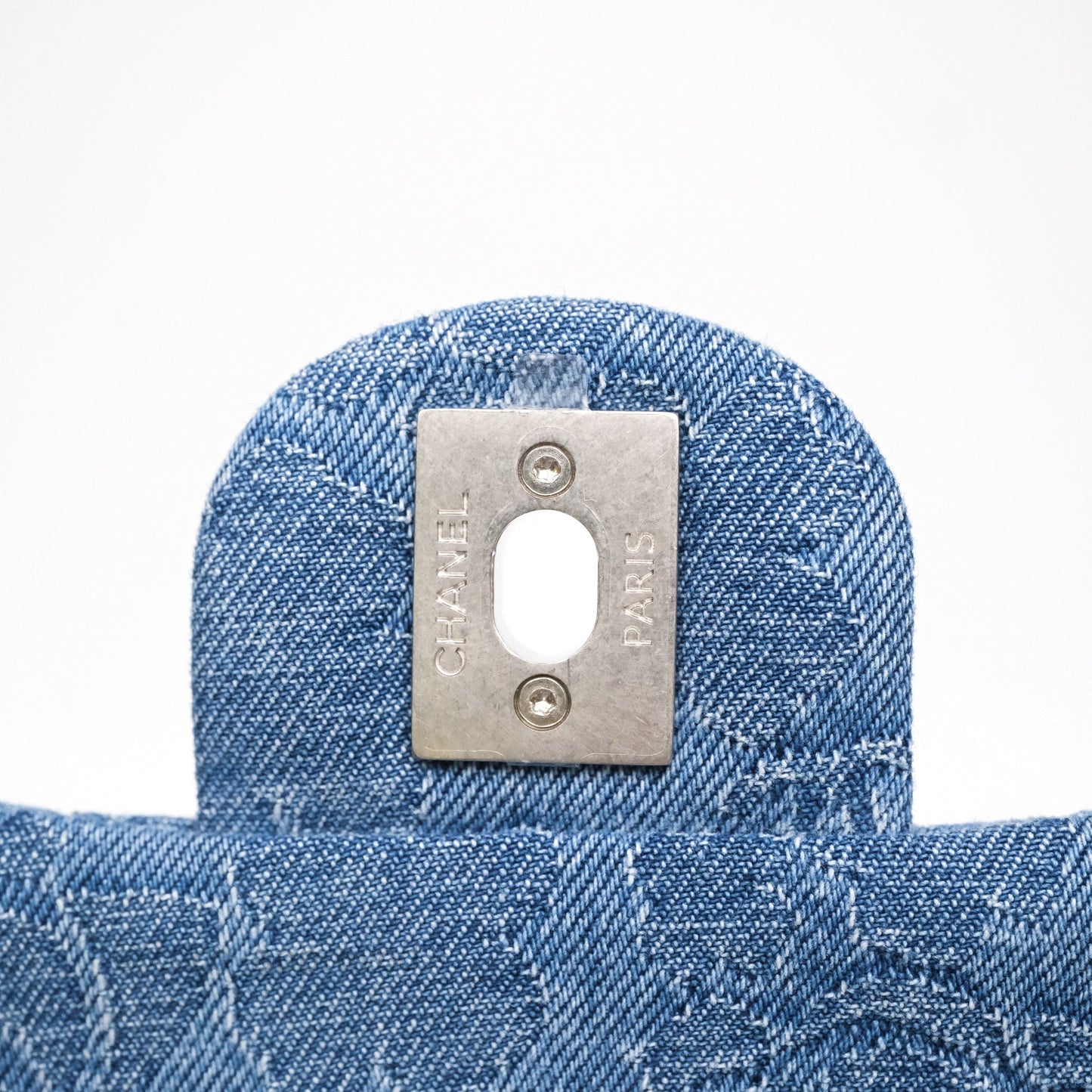 Chanel Quilted Camellia Printed Heart Crush Mini Flap Bag Blue Denim Aged Silver Hardware