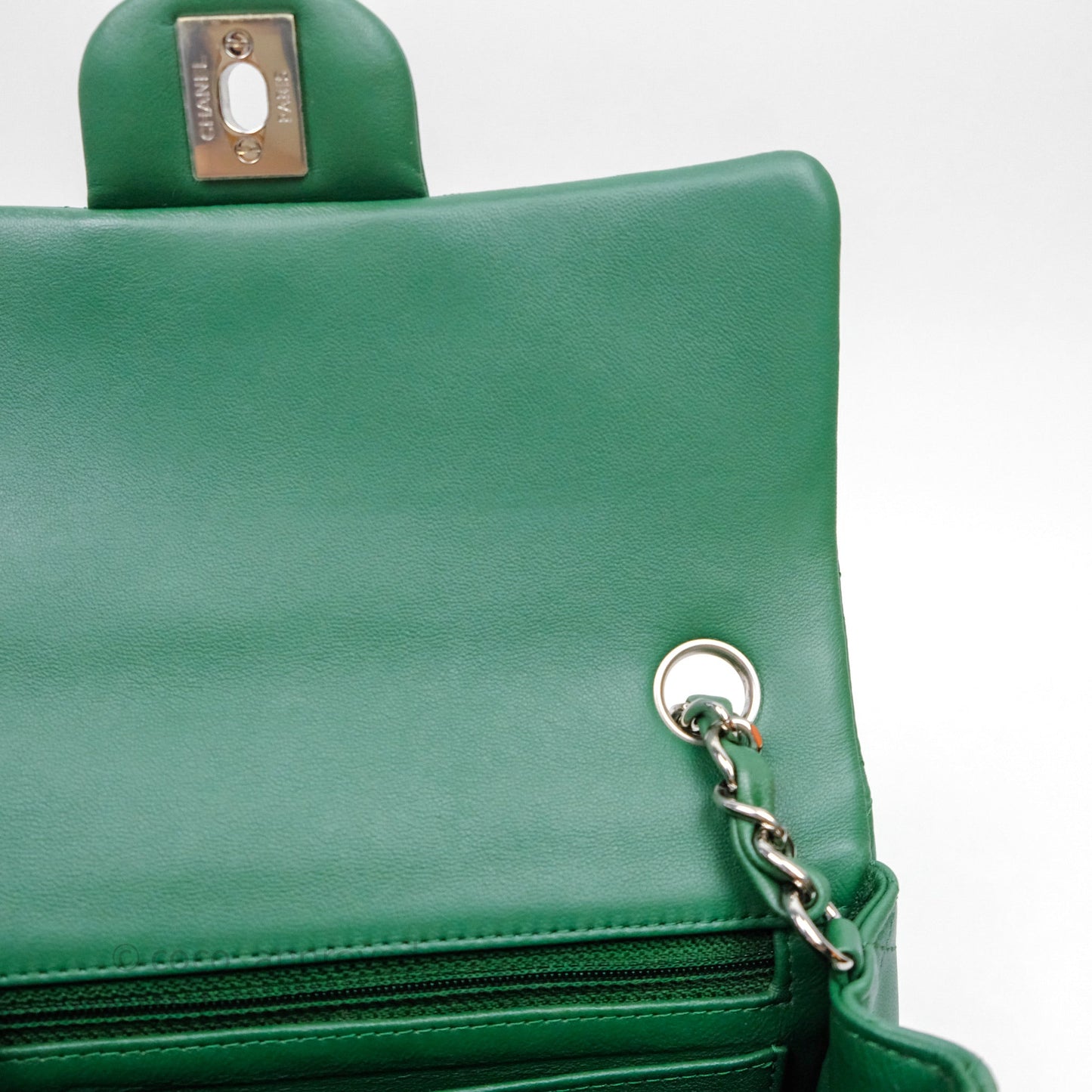 Chanel Mini Rectangular Quilted Lambskin Flap Bag Green Silver Hardware