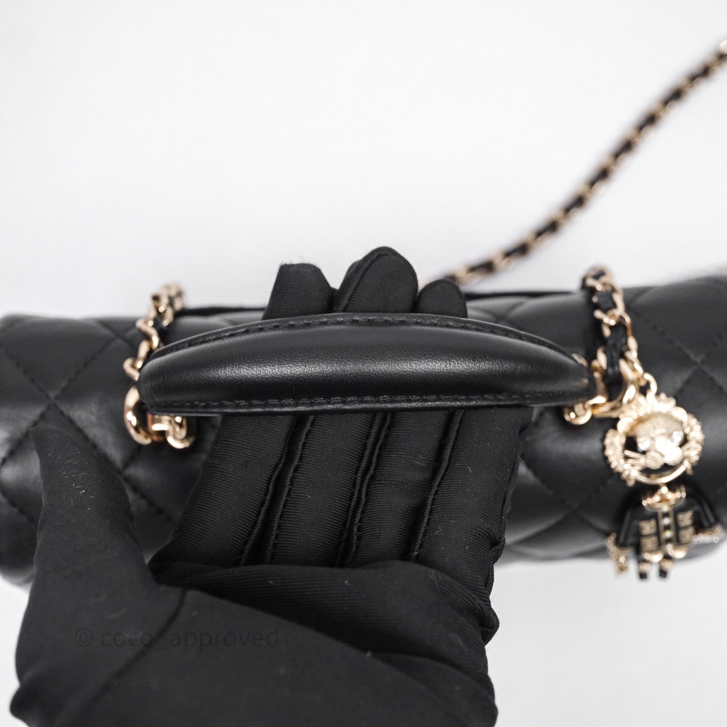 Chanel Top Handle Mini Rectangular Flap With Lion Charm Black Lambskin Gold Hardware
