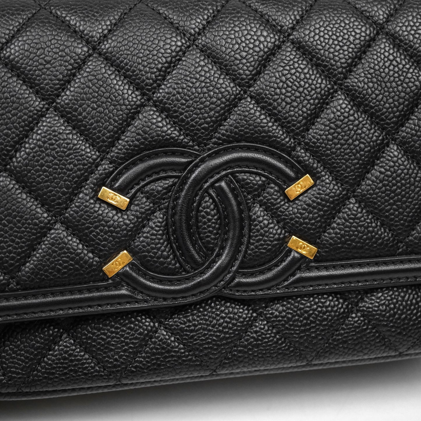 Chanel Small CC Filigree Flap Quilted Black Caviar Aged Gold Hardware