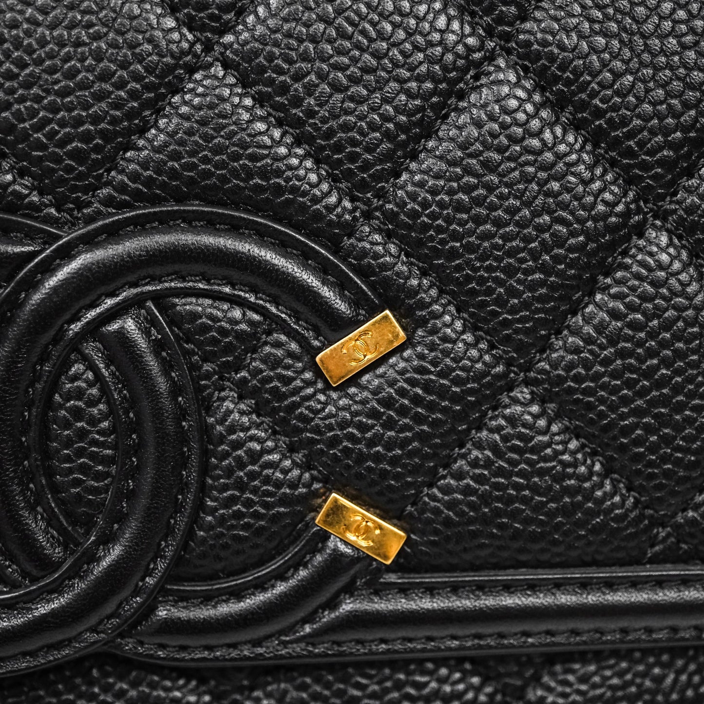 Chanel Small CC Filigree Flap Quilted Black Caviar Aged Gold Hardware