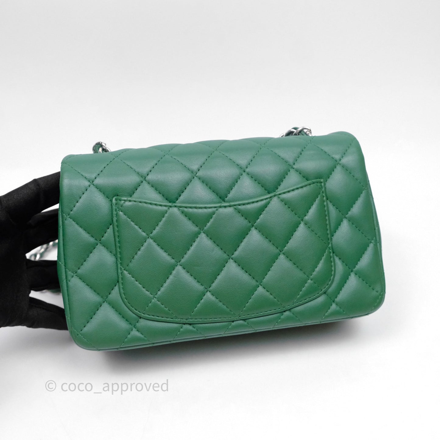 Chanel Mini Rectangular Quilted Lambskin Flap Bag Green Silver Hardware