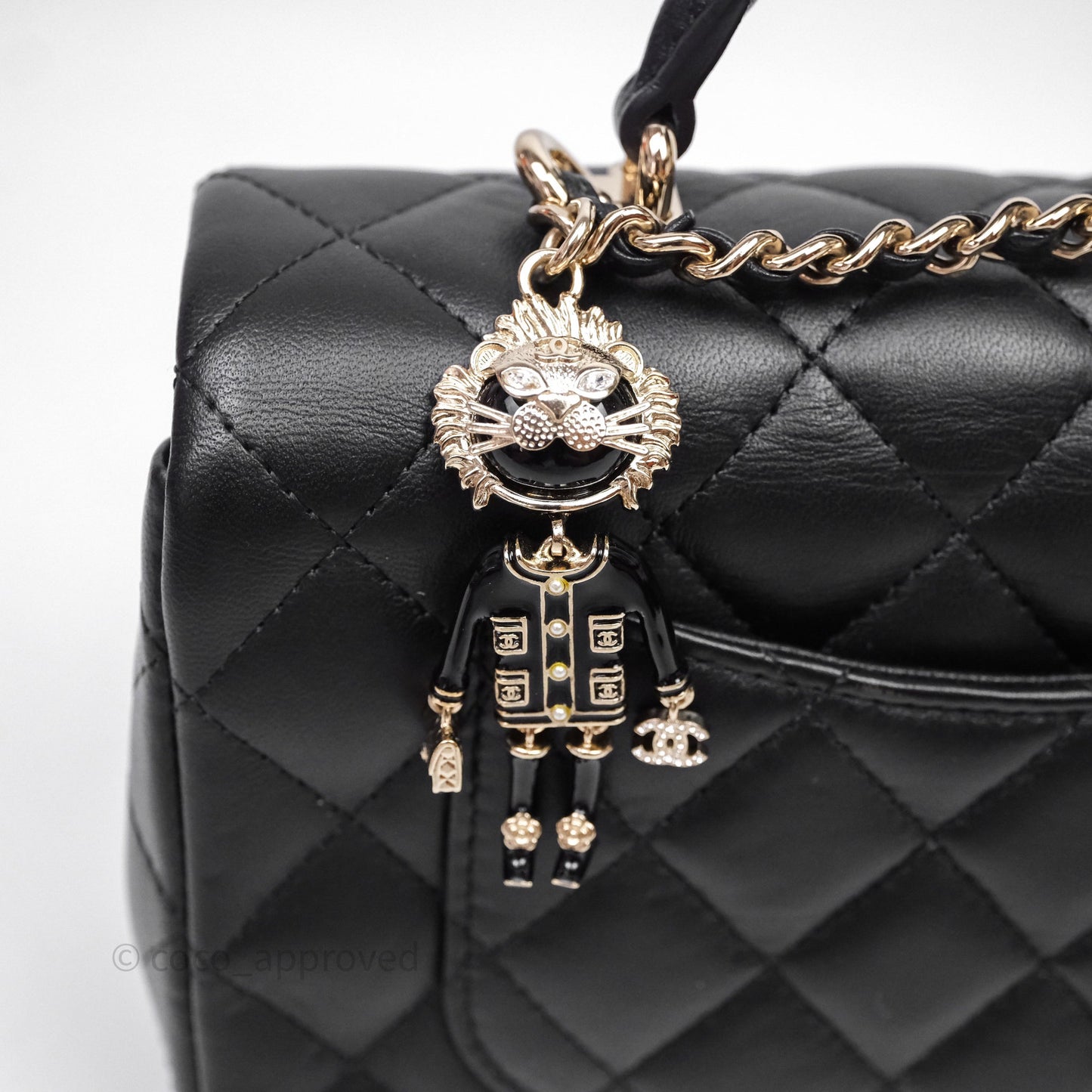 Chanel Top Handle Mini Rectangular Flap With Lion Charm Black Lambskin Gold Hardware