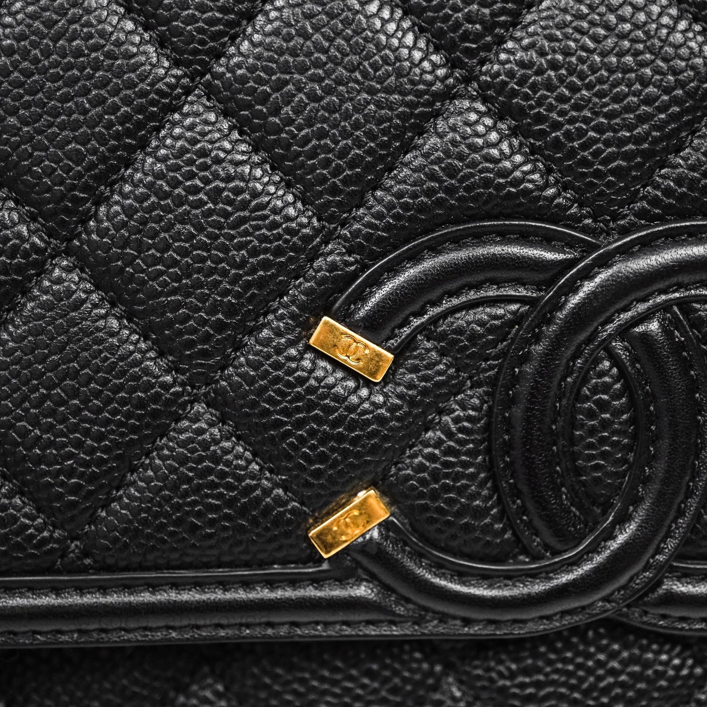 Chanel Small CC Filigree Flap Quilted Black Caviar Aged Gold Hardware