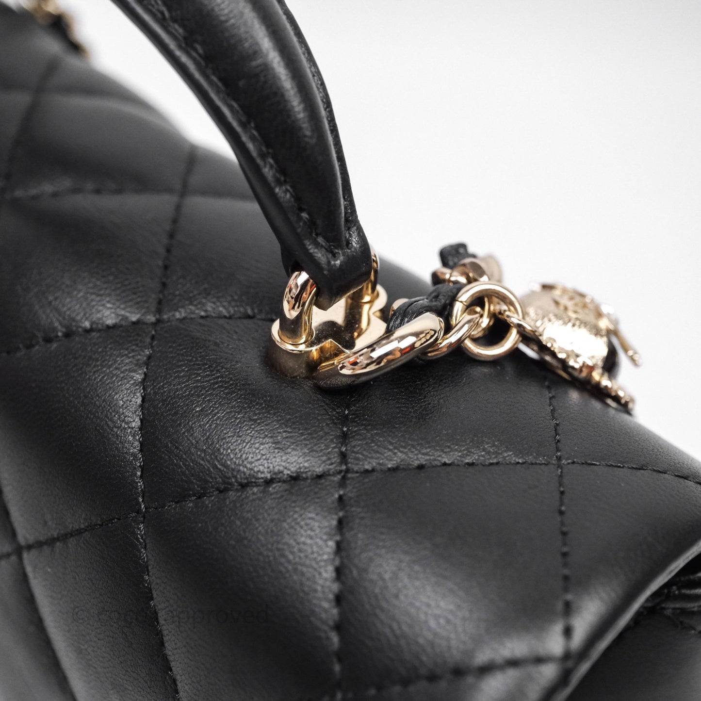 Chanel Top Handle Mini Rectangular Flap With Lion Charm Black Lambskin Gold Hardware