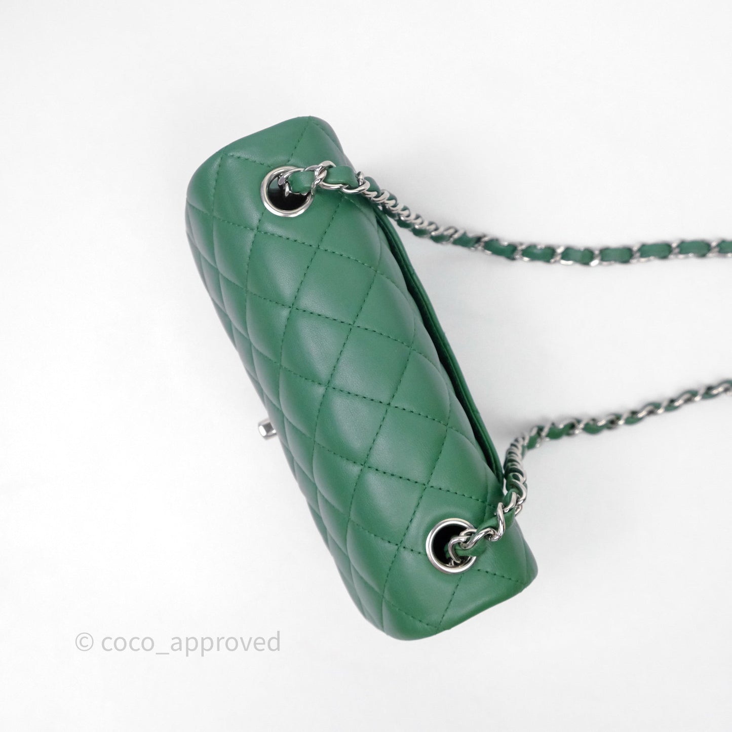 Chanel Mini Rectangular Quilted Lambskin Flap Bag Green Silver Hardware