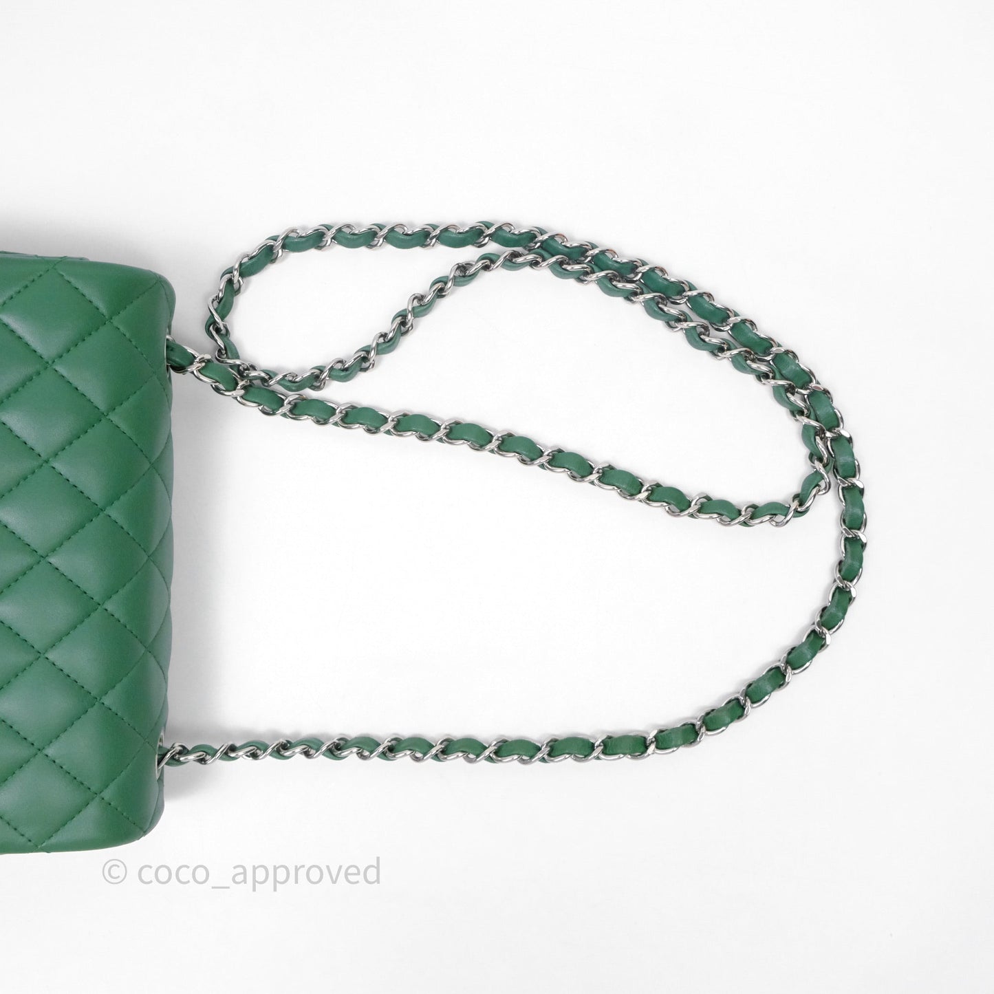 Chanel Mini Rectangular Quilted Lambskin Flap Bag Green Silver Hardware
