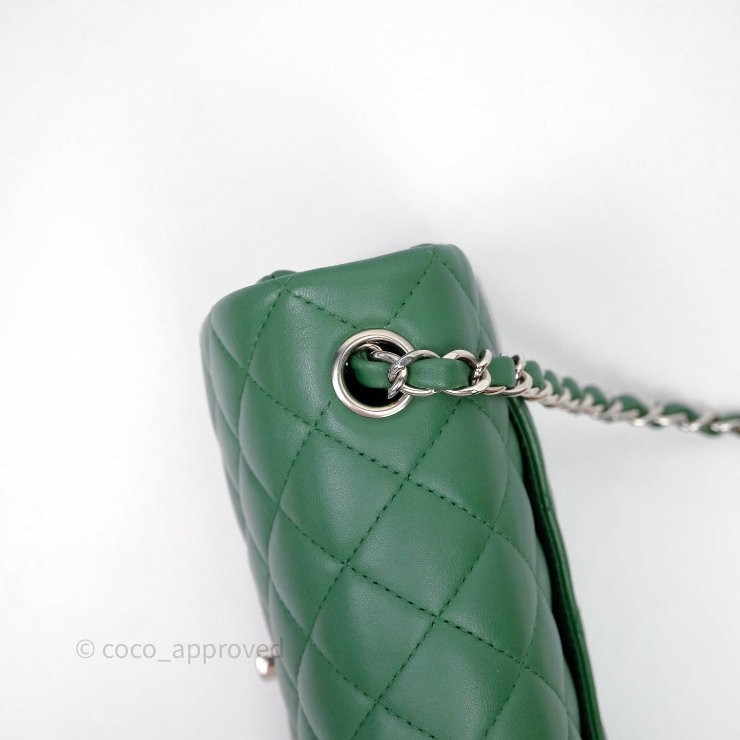 Chanel Mini Rectangular Quilted Lambskin Flap Bag Green Silver Hardware