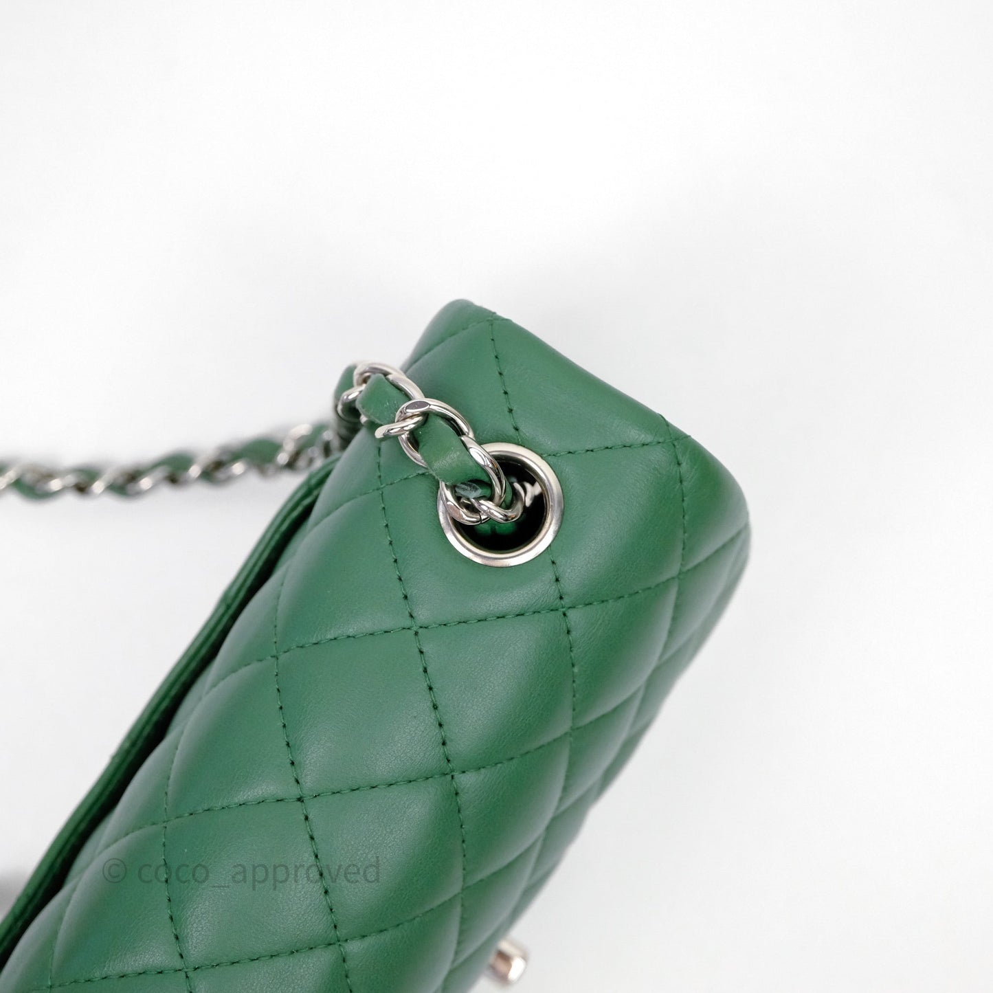 Chanel Mini Rectangular Quilted Lambskin Flap Bag Green Silver Hardware