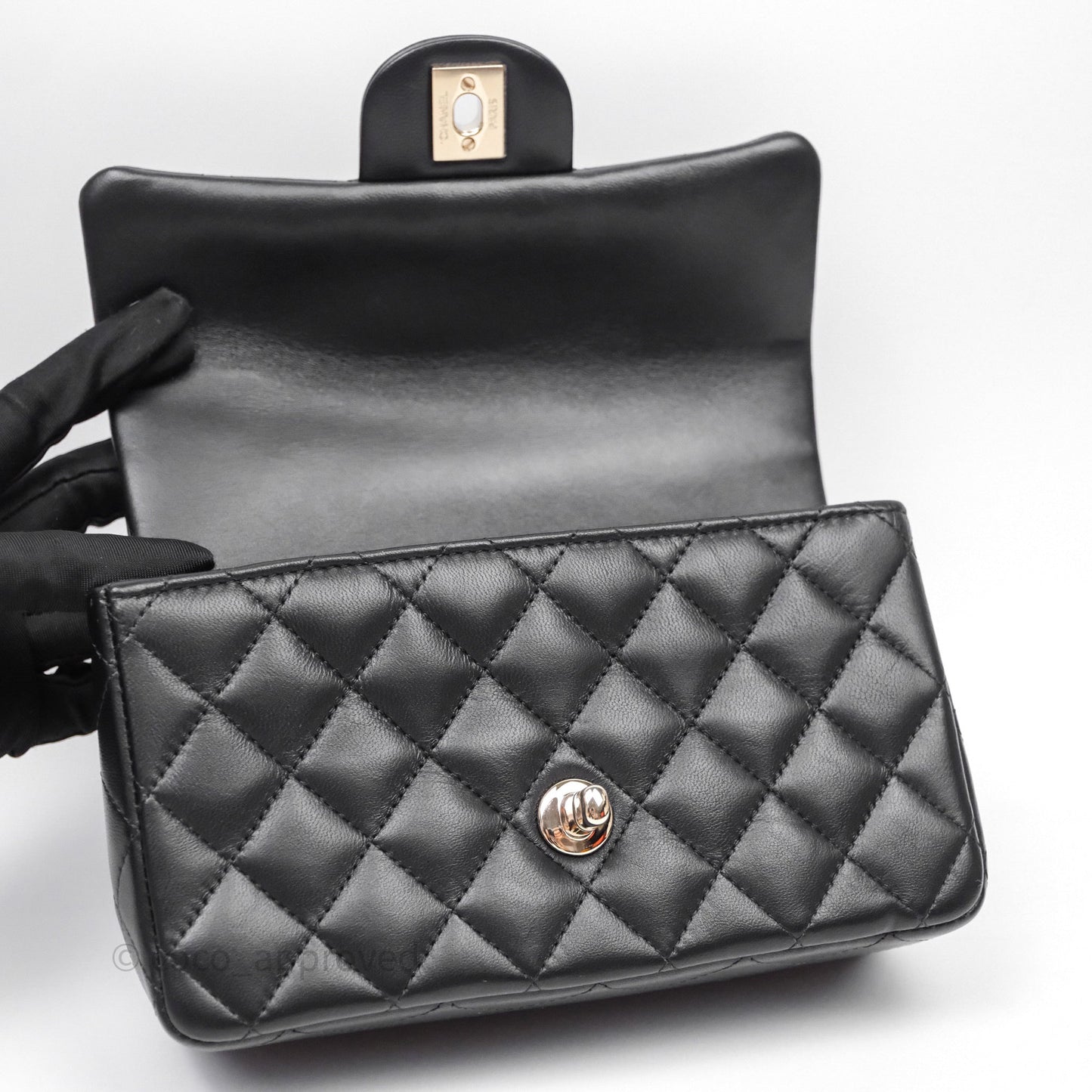 Chanel Top Handle Mini Rectangular Flap With Lion Charm Black Lambskin Gold Hardware