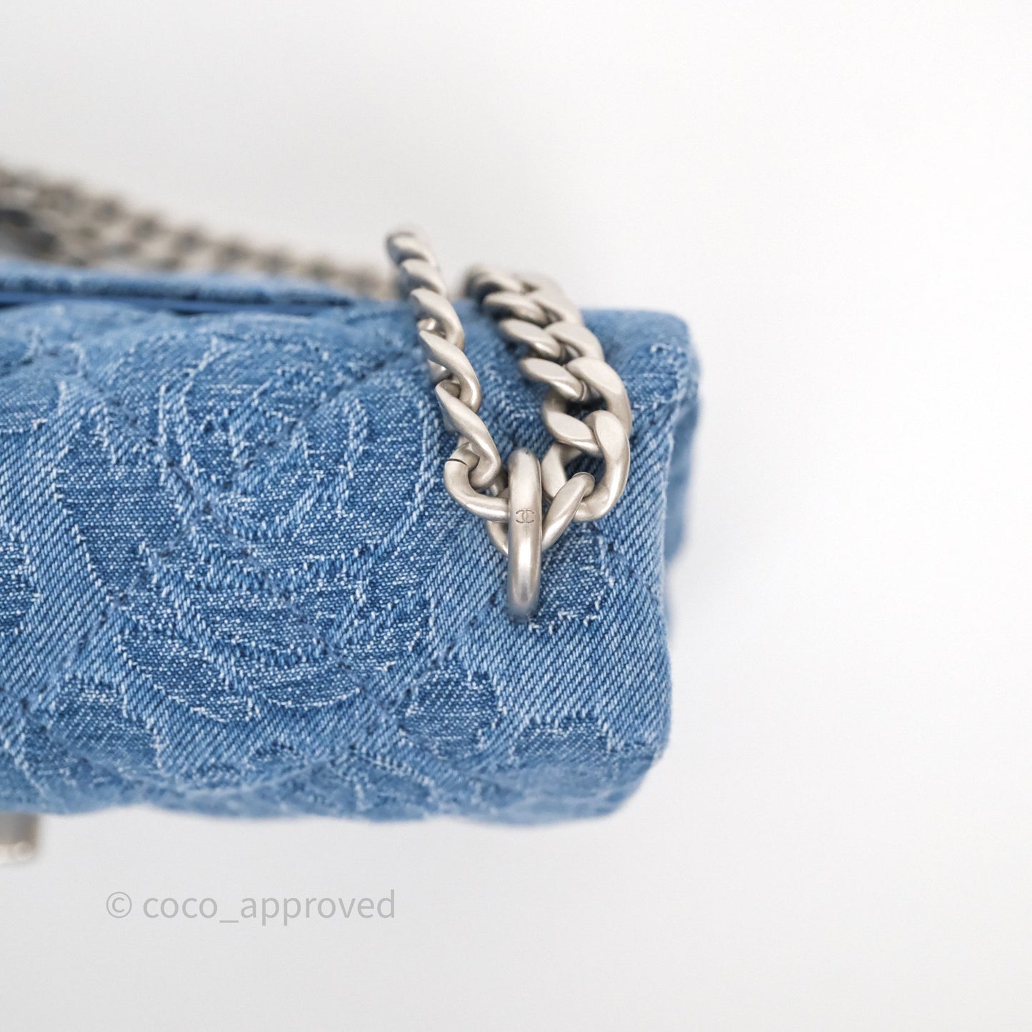 Chanel Quilted Camellia Printed Heart Crush Mini Flap Bag Blue Denim Aged Silver Hardware