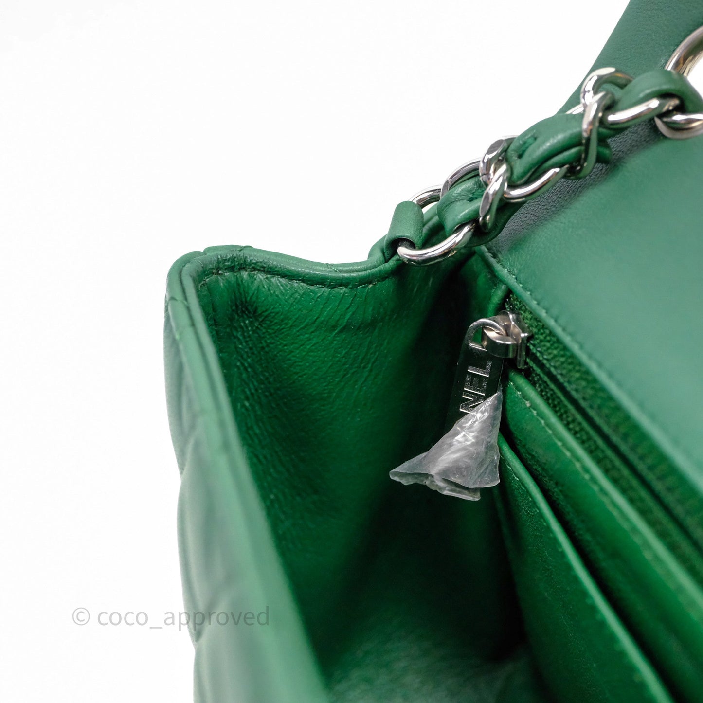 Chanel Mini Rectangular Quilted Lambskin Flap Bag Green Silver Hardware