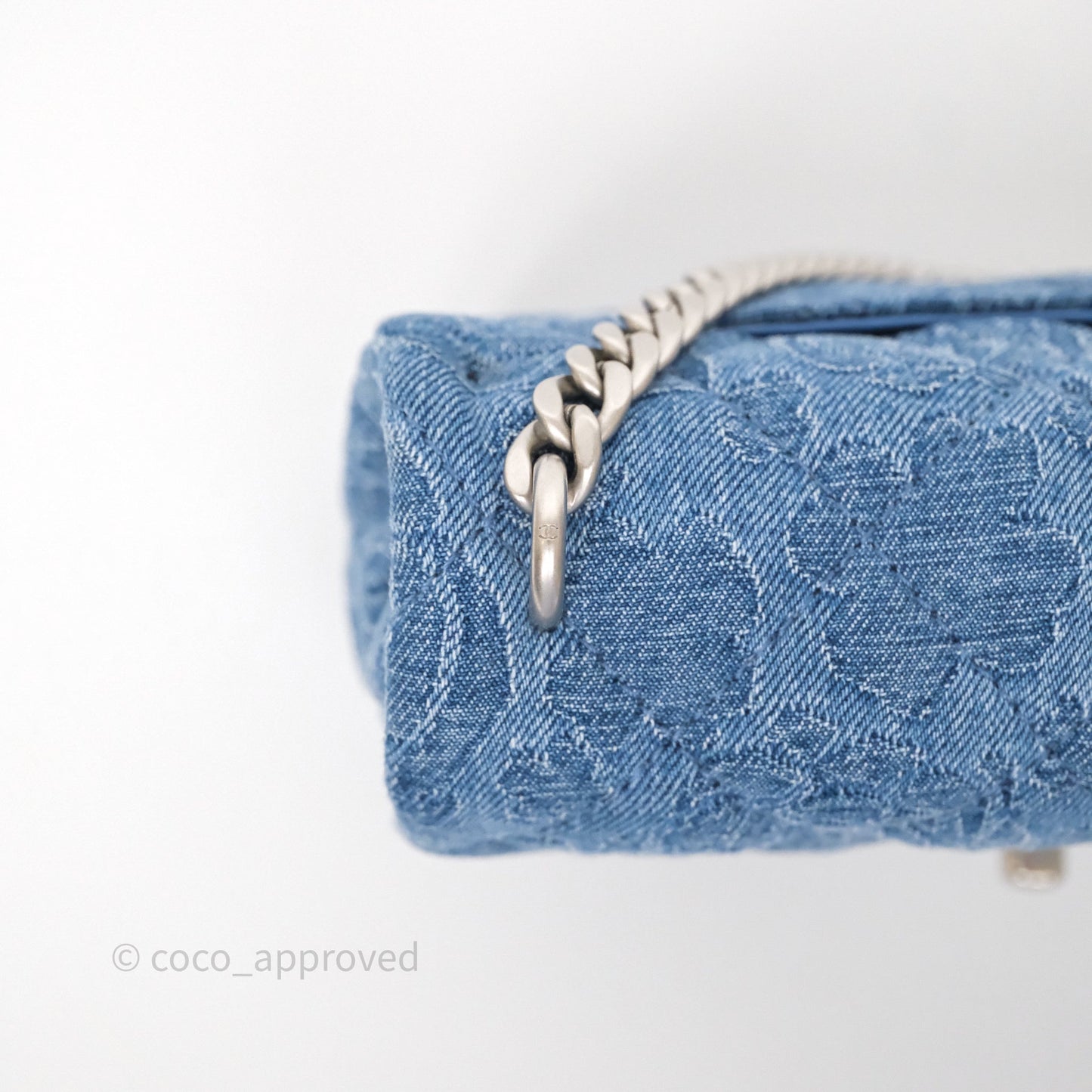 Chanel Quilted Camellia Printed Heart Crush Mini Flap Bag Blue Denim Aged Silver Hardware
