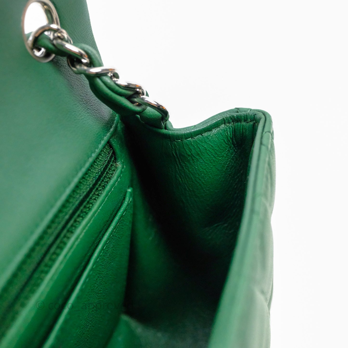 Chanel Mini Rectangular Quilted Lambskin Flap Bag Green Silver Hardware