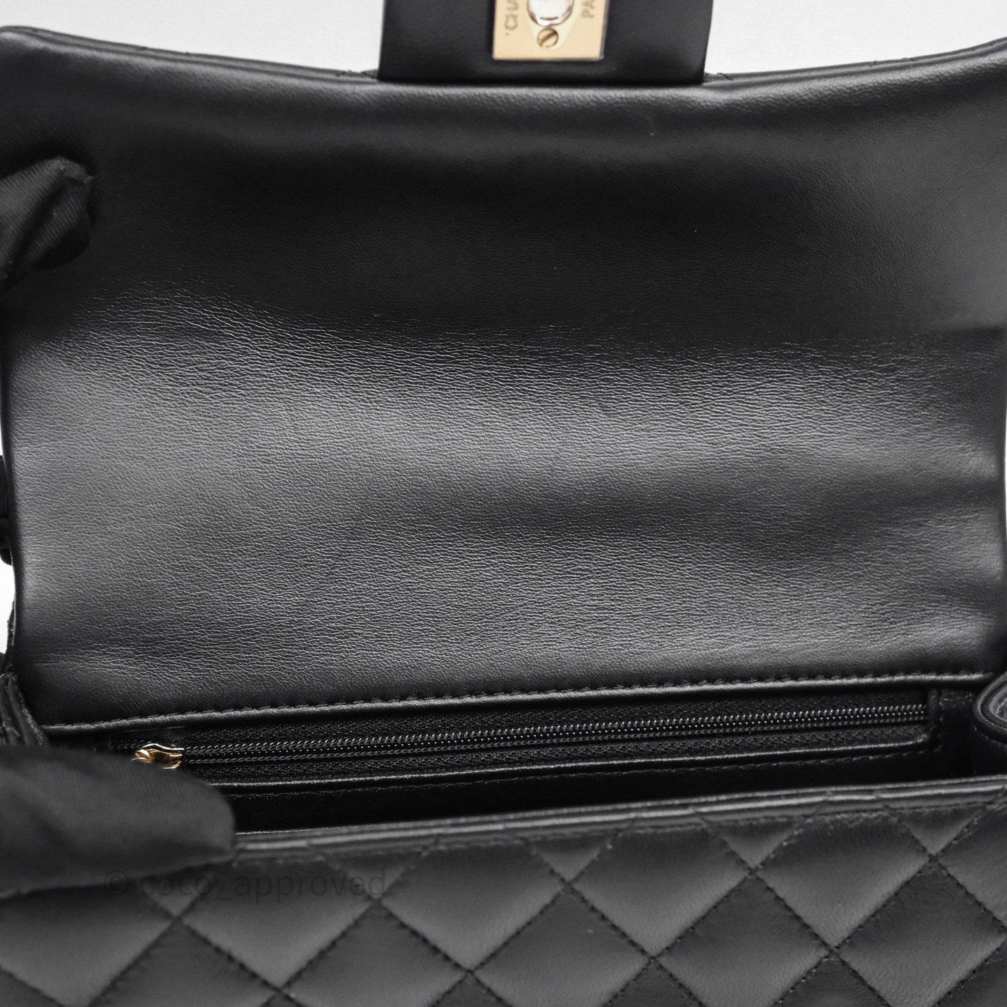 Chanel Top Handle Mini Rectangular Flap With Lion Charm Black Lambskin Gold Hardware