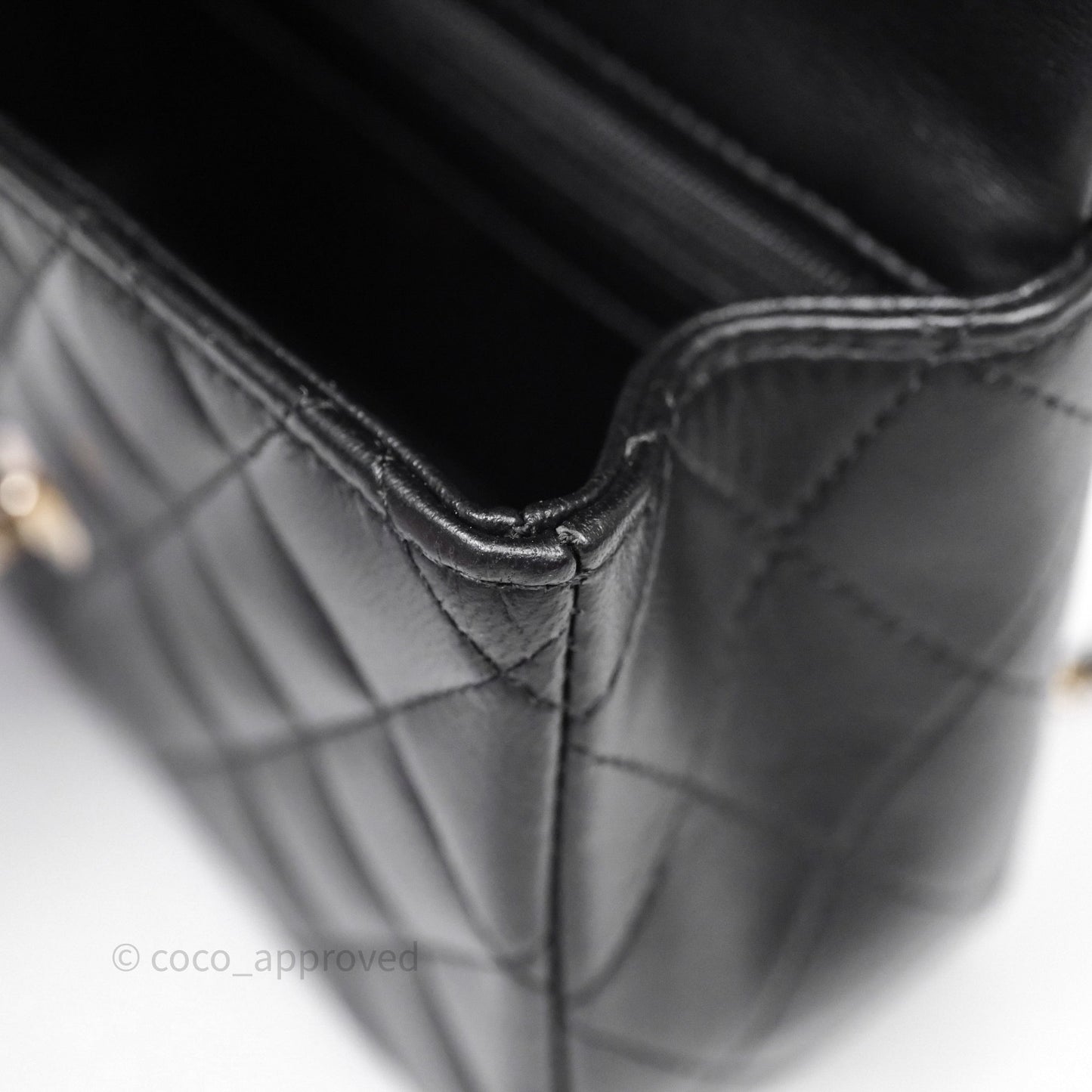 Chanel Top Handle Mini Rectangular Flap With Lion Charm Black Lambskin Gold Hardware
