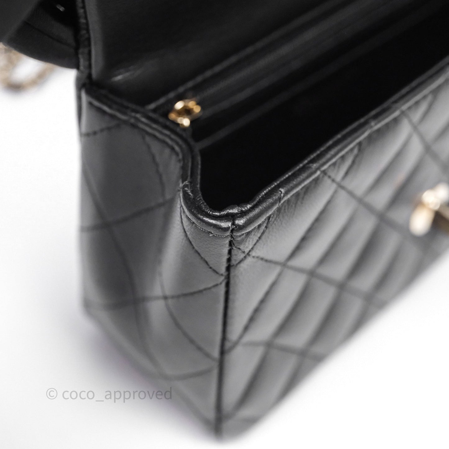 Chanel Top Handle Mini Rectangular Flap With Lion Charm Black Lambskin Gold Hardware