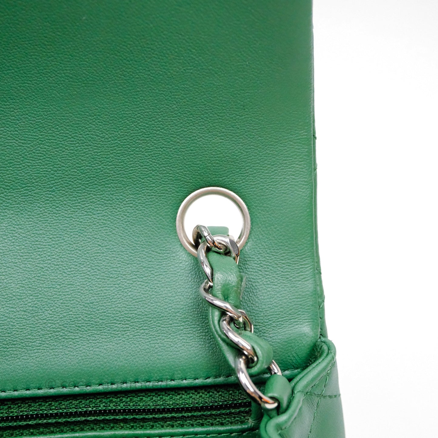 Chanel Mini Rectangular Quilted Lambskin Flap Bag Green Silver Hardware