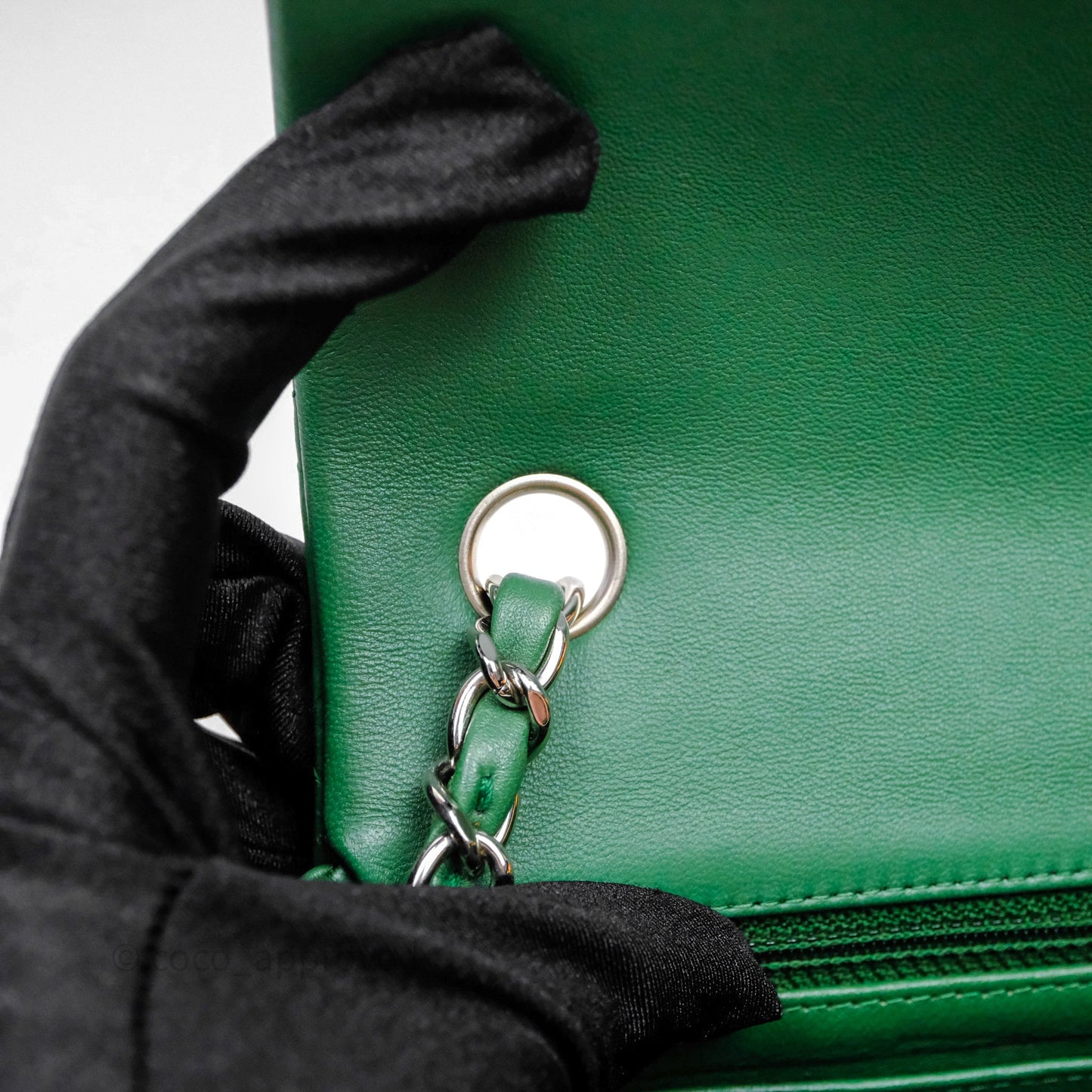 Chanel Mini Rectangular Quilted Lambskin Flap Bag Green Silver Hardware