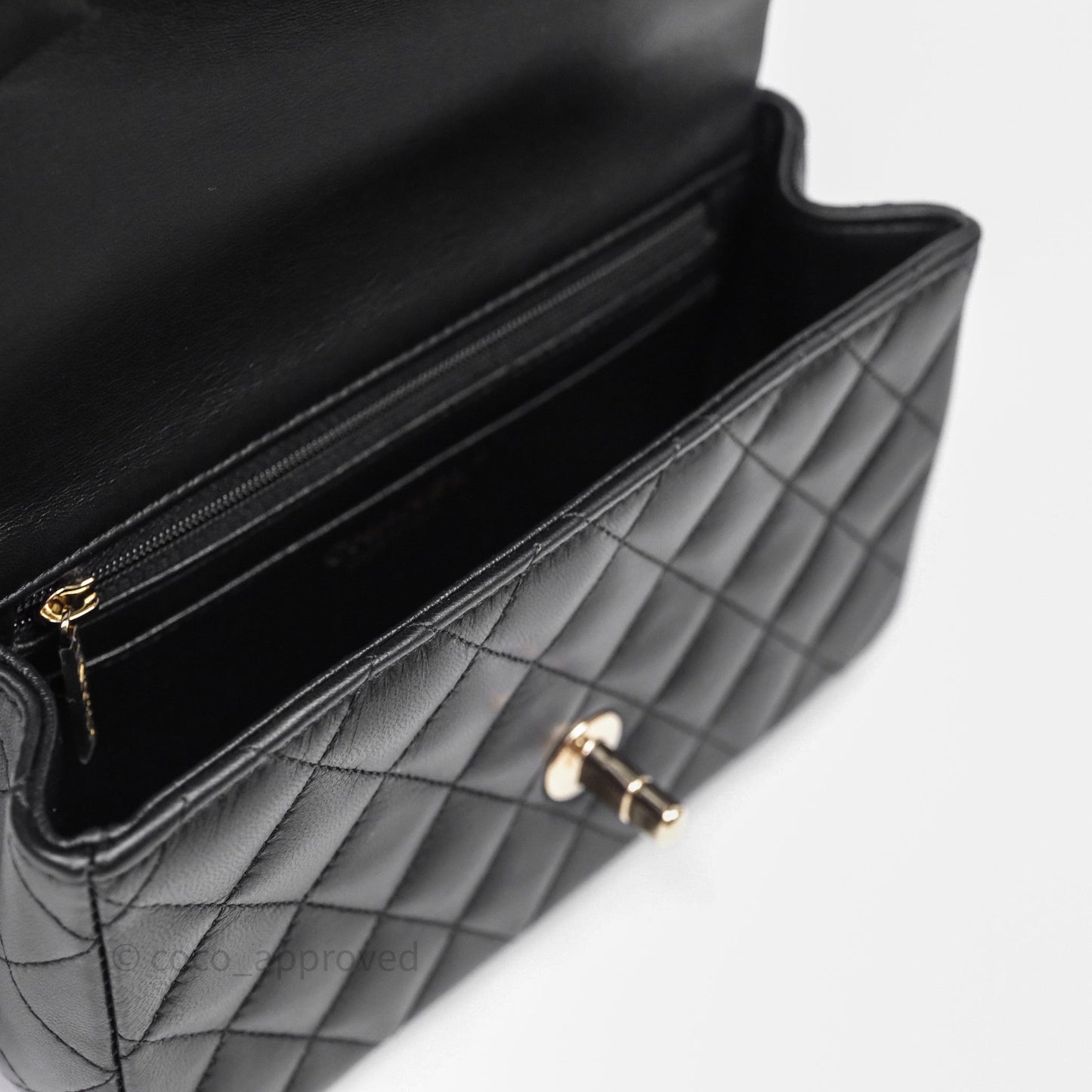 Chanel Top Handle Mini Rectangular Flap With Lion Charm Black Lambskin Gold Hardware