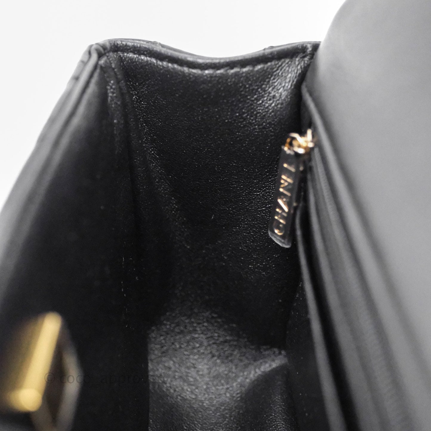 Chanel Top Handle Mini Rectangular Flap With Lion Charm Black Lambskin Gold Hardware