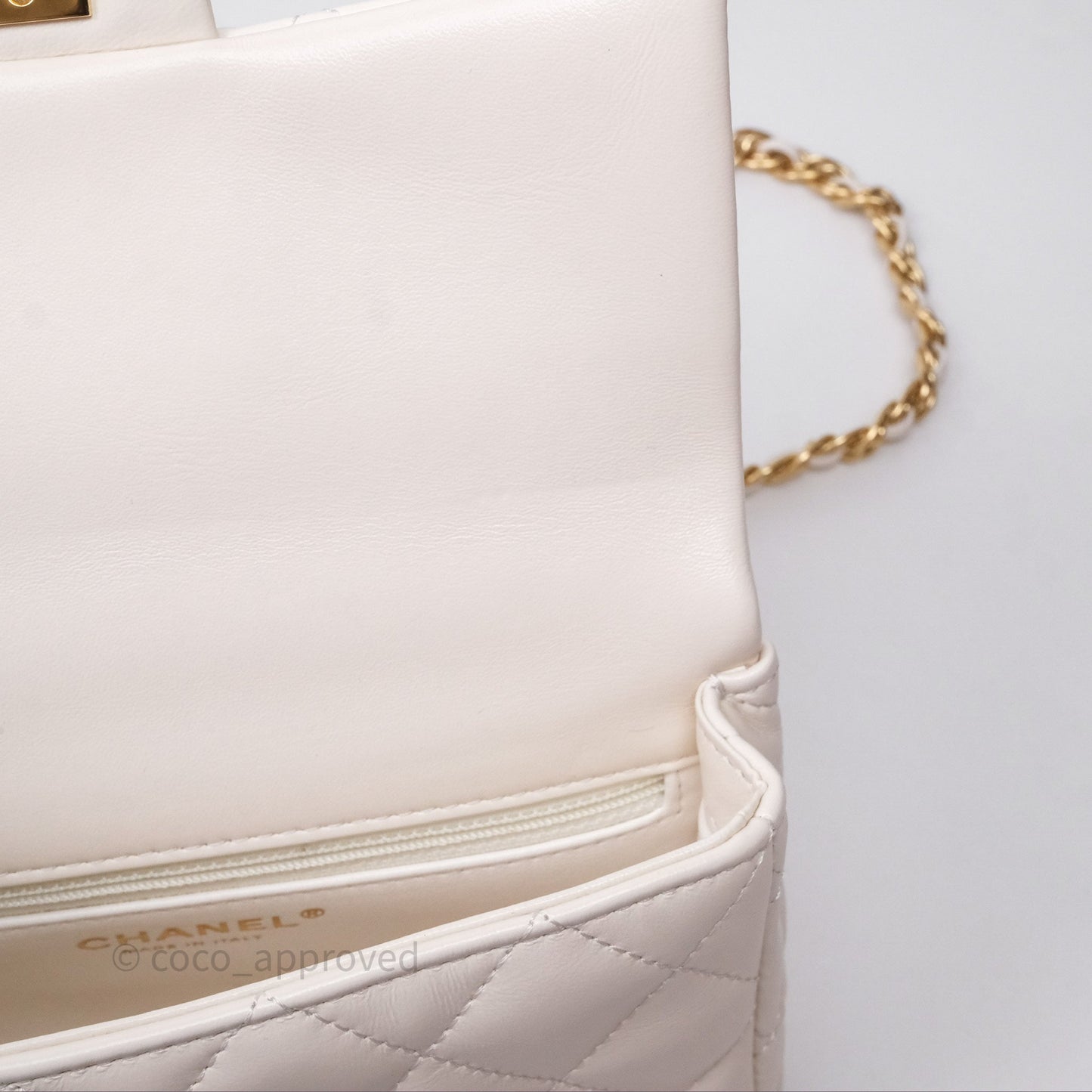 Chanel Top Handle White Lambskin Gold Hardware