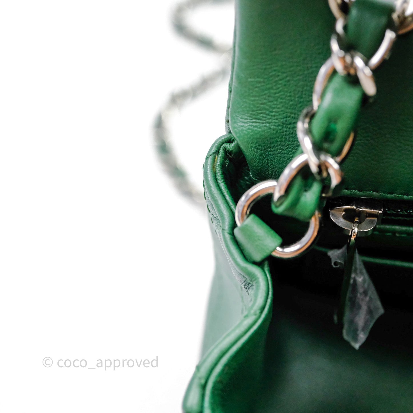 Chanel Mini Rectangular Quilted Lambskin Flap Bag Green Silver Hardware